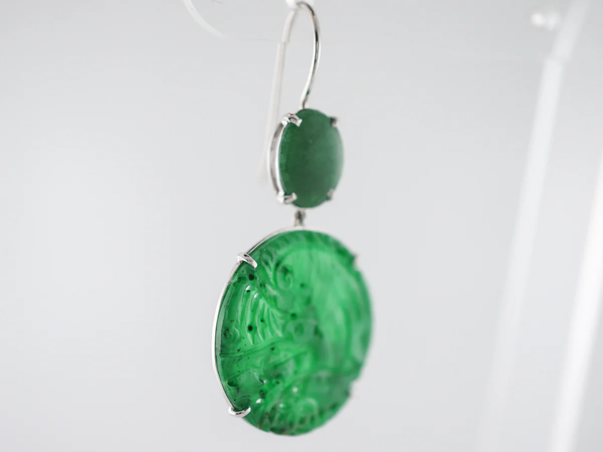 Earrings Modern Cabochon Cut Jade in 14k White Gold - Image 4