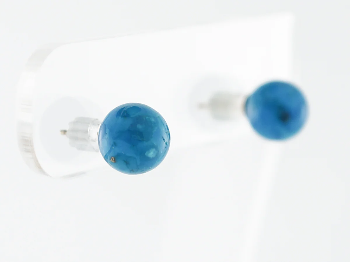 Earrings Modern Cabochon Cut Turquoise in 14k Yellow Gold - Image 2