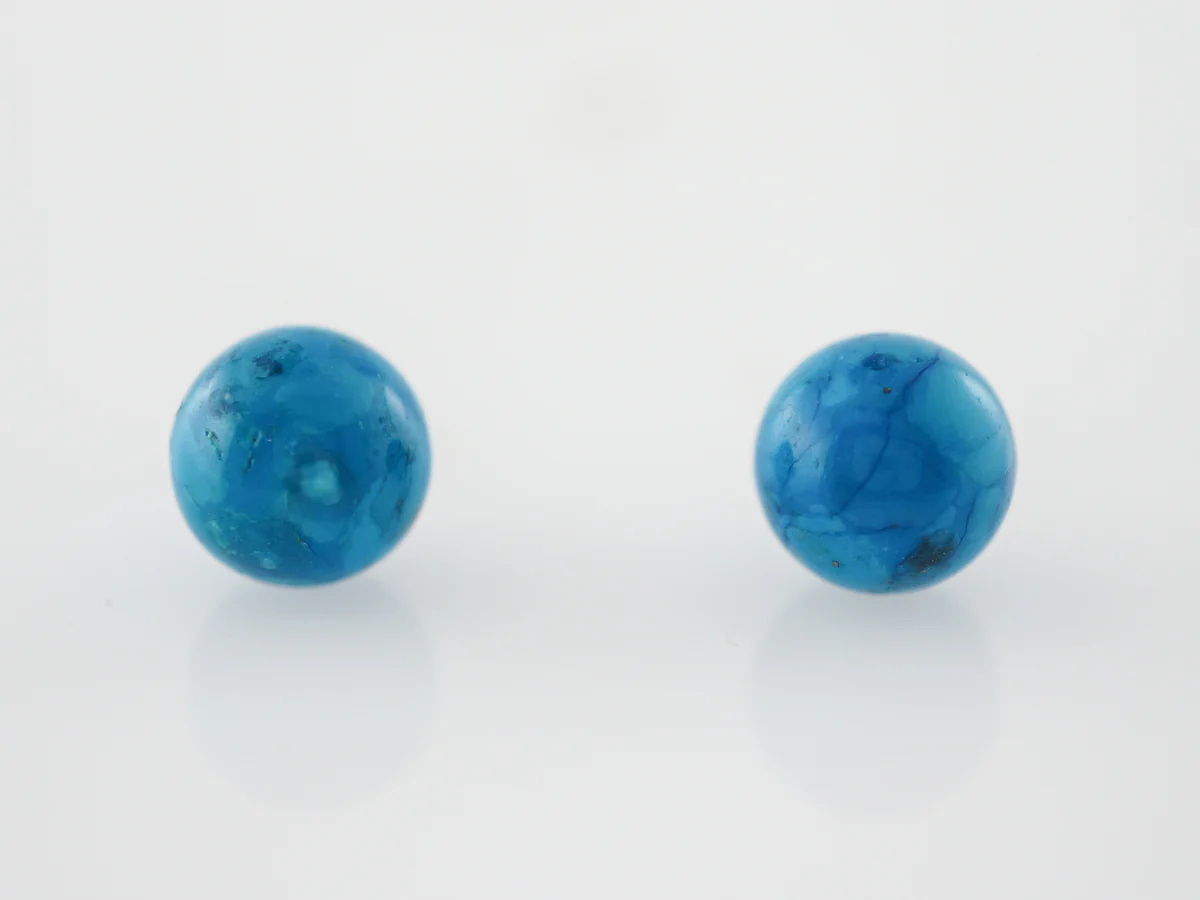 Earrings Modern Cabochon Cut Turquoise in 14k Yellow Gold - Image 3
