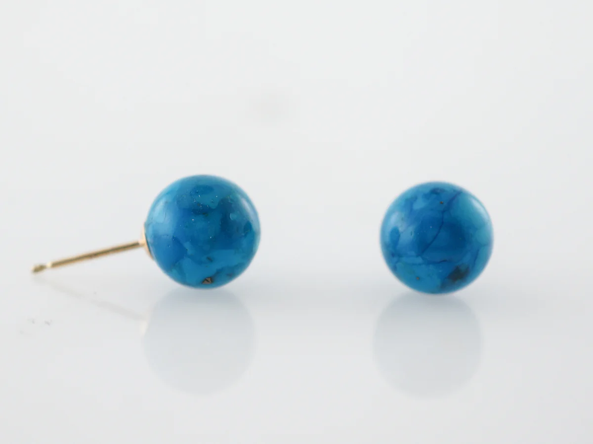 Earrings Modern Cabochon Cut Turquoise in 14k Yellow Gold - Image 4