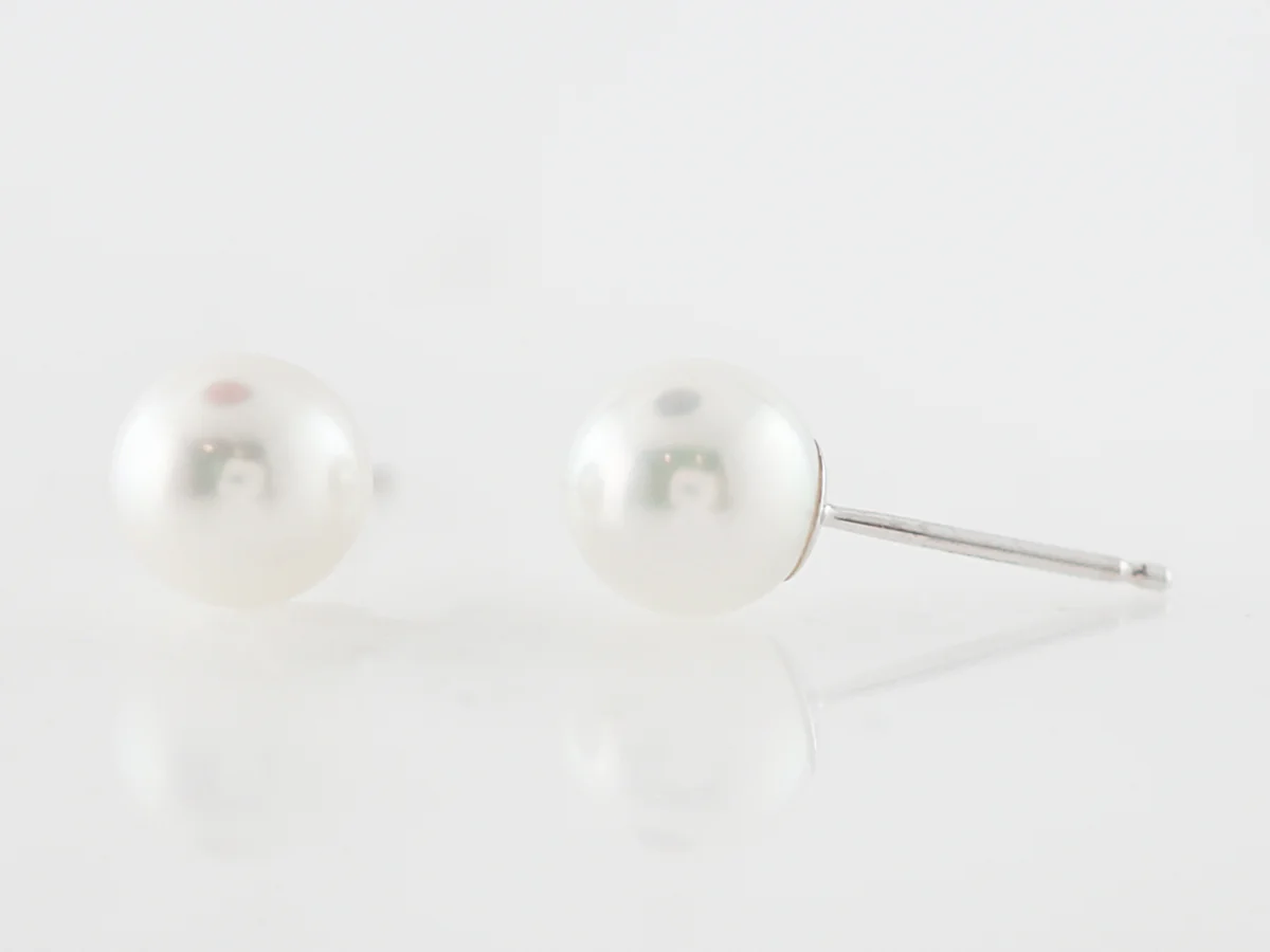 Earrings Modern Cultured Akoya Pearl in 14k White Gold - Image 2