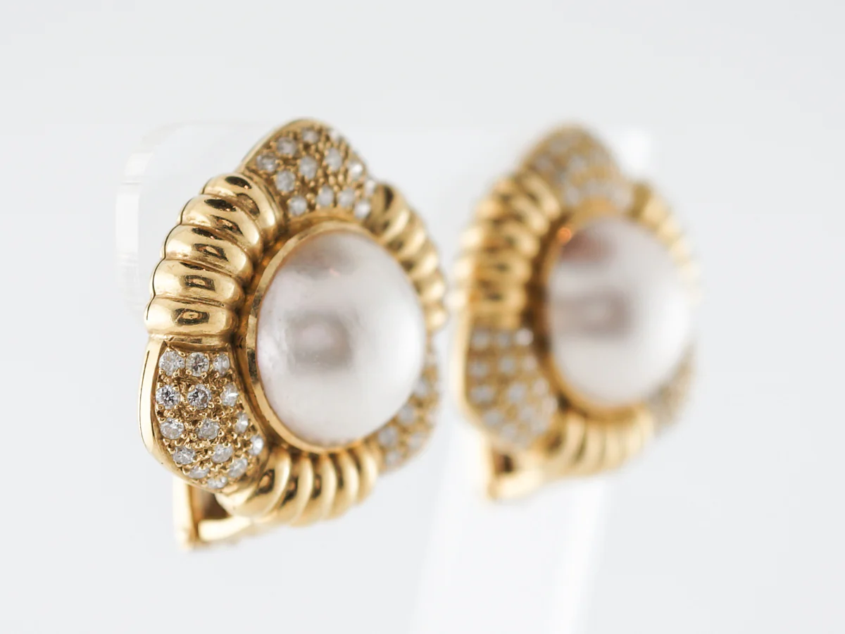 **RTV 1/10/19**Earrings Modern Mabe Pearl & 1.35 Round Brilliant Cut Diamonds in 18K Yellow Gold - Image 2
