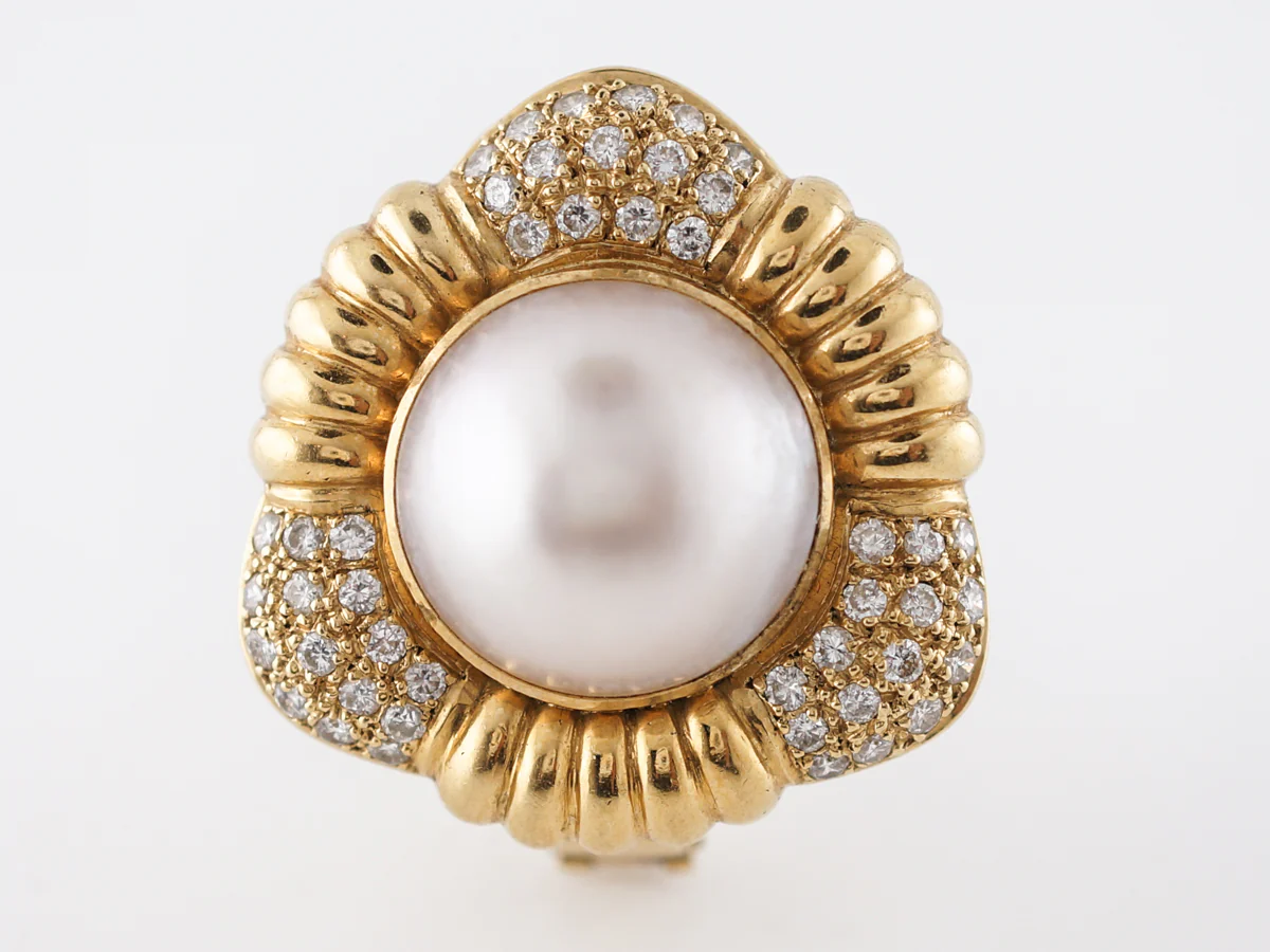 **RTV 1/10/19**Earrings Modern Mabe Pearl & 1.35 Round Brilliant Cut Diamonds in 18K Yellow Gold - Image 3