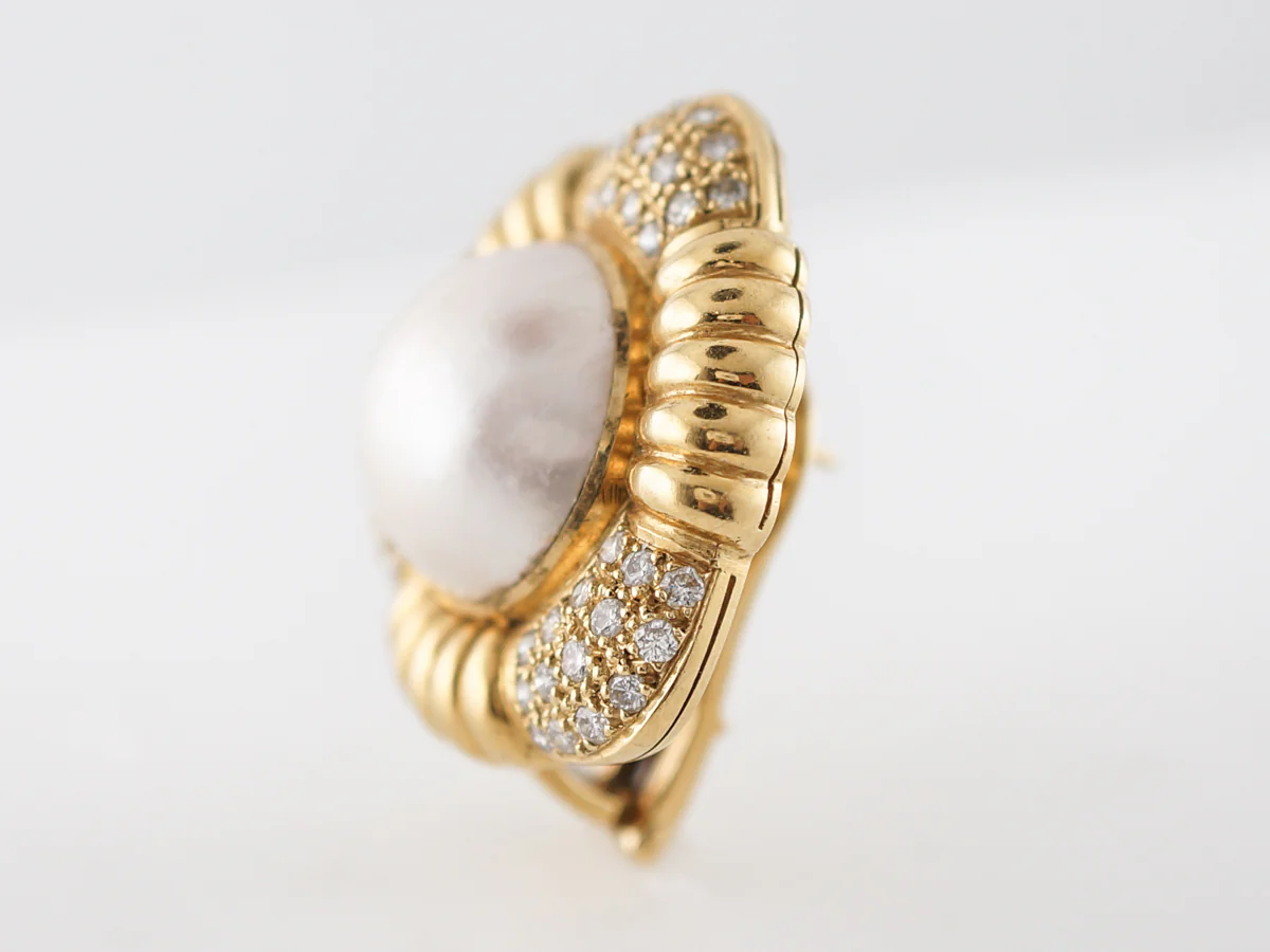 **RTV 1/10/19**Earrings Modern Mabe Pearl & 1.35 Round Brilliant Cut Diamonds in 18K Yellow Gold - Image 4