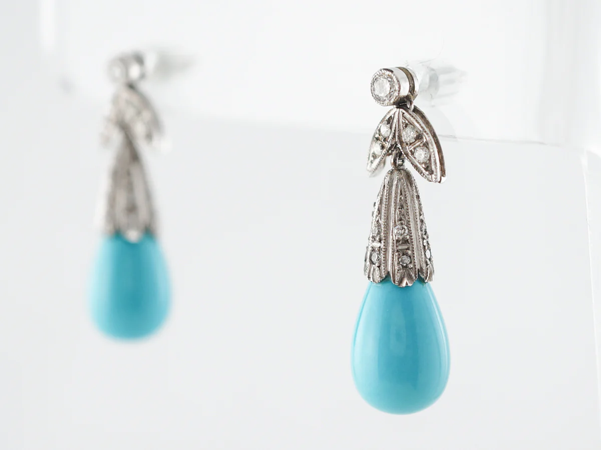 Earrings Modern Turquoise & .36 Round Brilliant Cut Diamonds in Platinum - Image 2