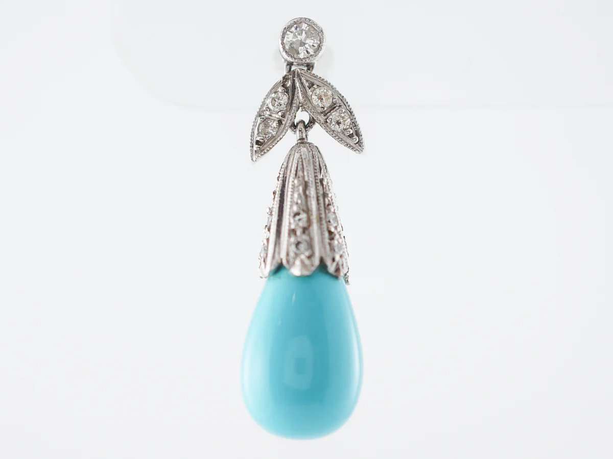 Earrings Modern Turquoise & .36 Round Brilliant Cut Diamonds in Platinum - Image 3