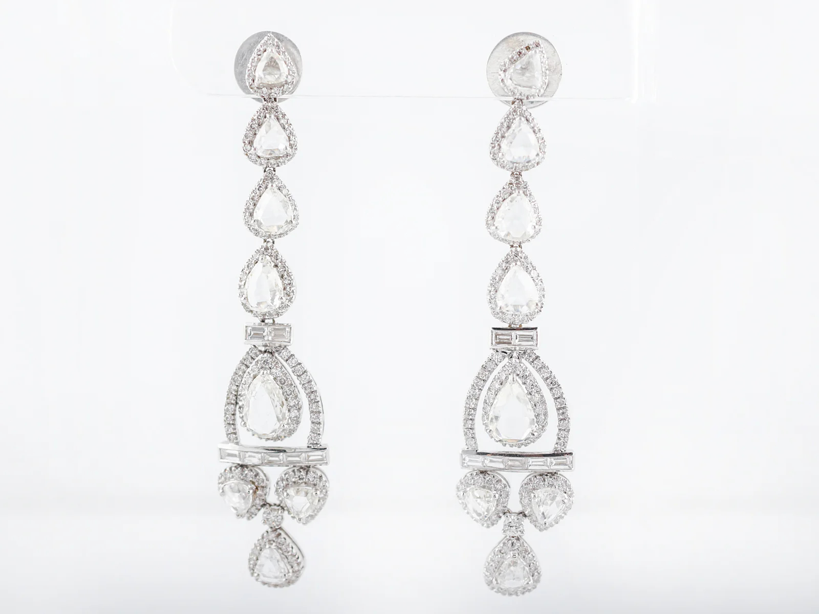 Modern Drop Earrings 10.93 Round Brilliant & Rose Cut Diamonds in 18k White Gold
