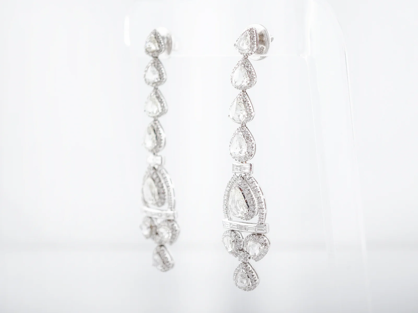 Modern Drop Earrings 10.93 Round Brilliant & Rose Cut Diamonds in 18k White Gold - Image 2