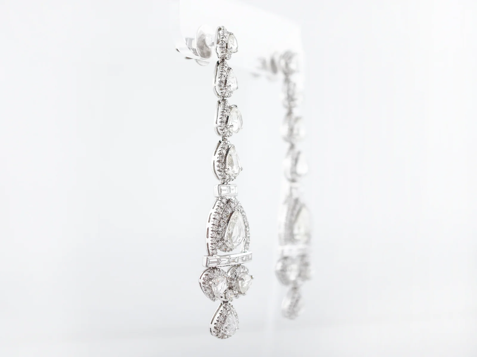 Modern Drop Earrings 10.93 Round Brilliant & Rose Cut Diamonds in 18k White Gold - Image 3