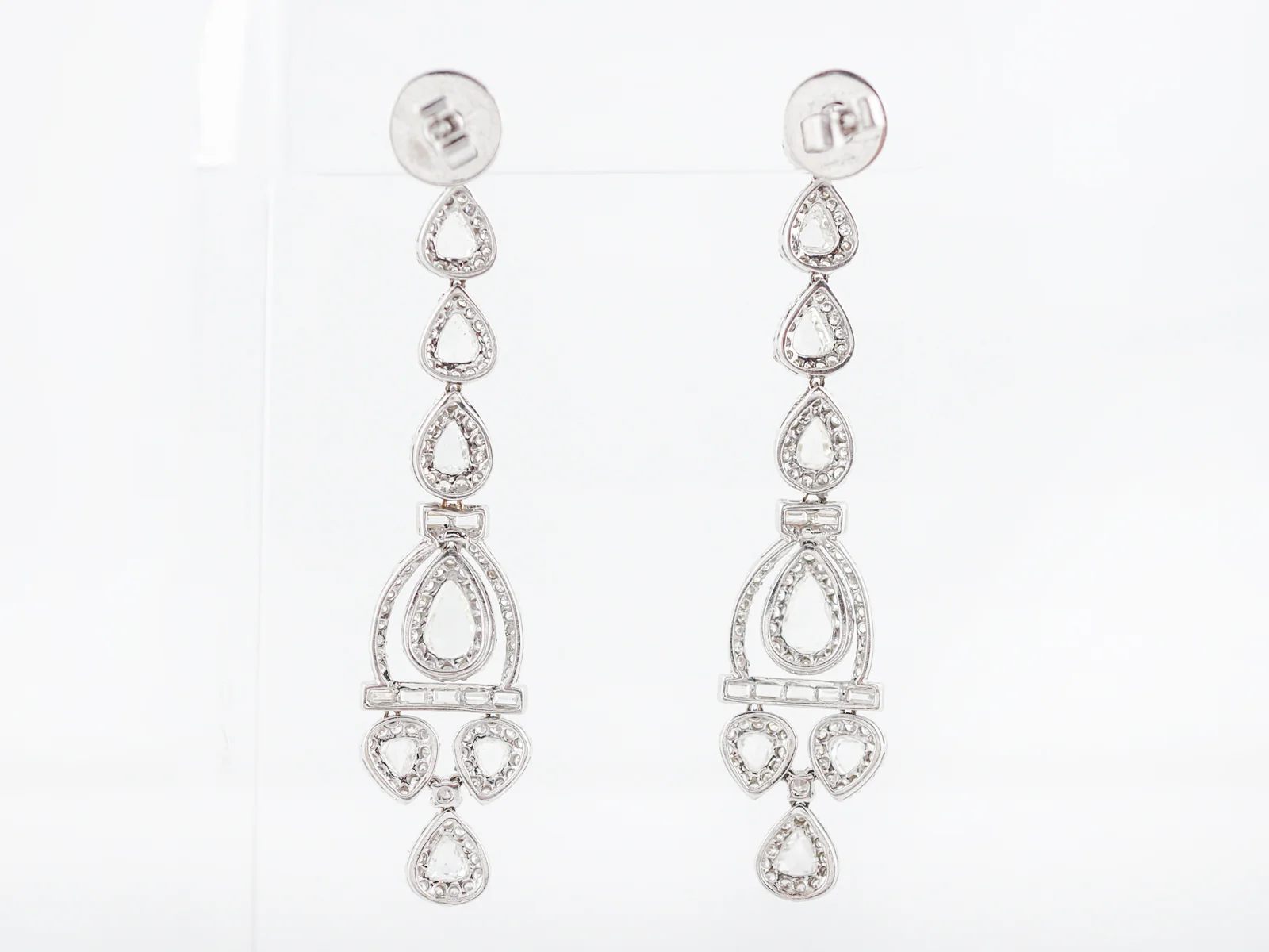 Modern Drop Earrings 10.93 Round Brilliant & Rose Cut Diamonds in 18k White Gold - Image 4