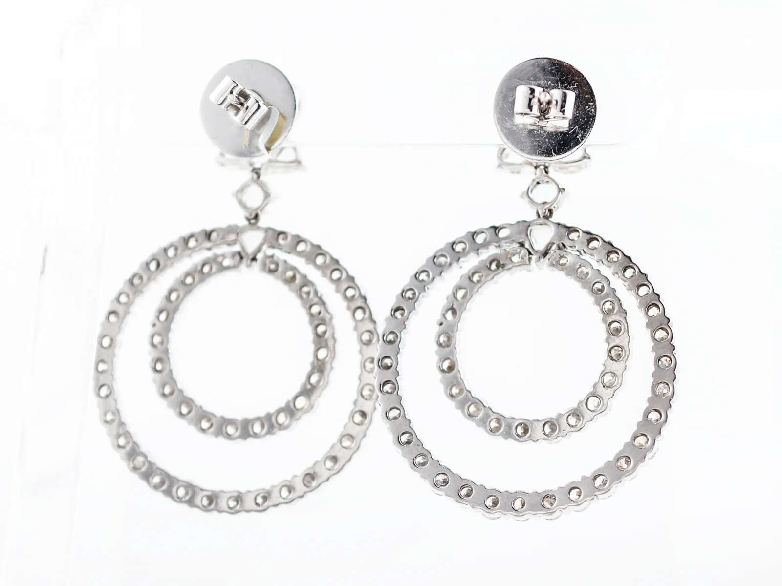 Modern Dangle Earrings 14.61 Rose & Round Brilliant Cut Diamonds in 18k White Gold - Image 2