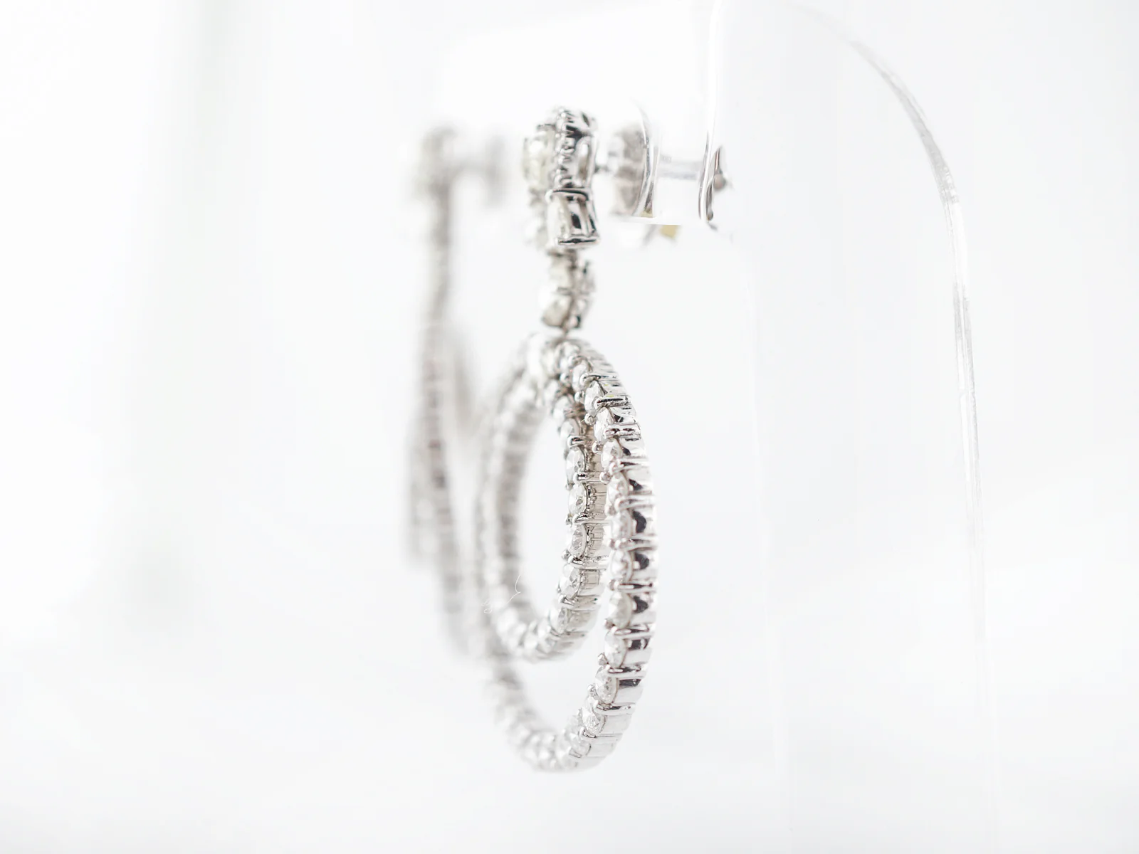 Modern Dangle Earrings 14.61 Rose & Round Brilliant Cut Diamonds in 18k White Gold - Image 3