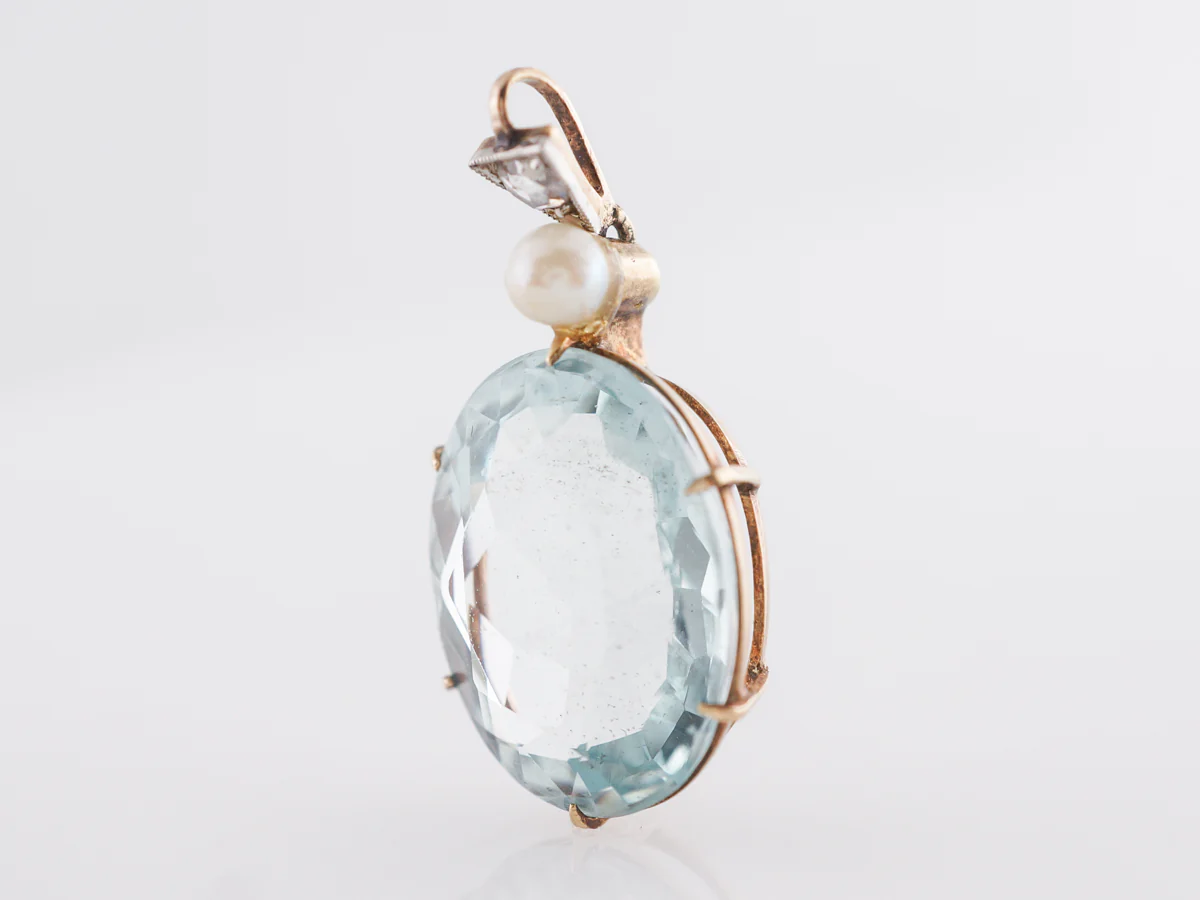 Edwardian Aquamarine Pendant in Platinum & Yellow Gold - Image 2