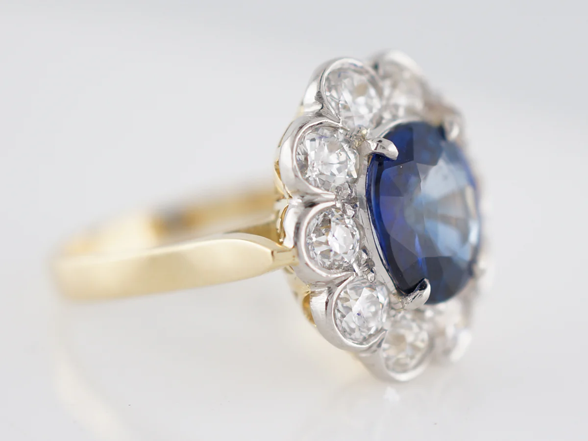 Edwardian Cushion Sapphire & Halo Diamond Engagement Ring - Image 3