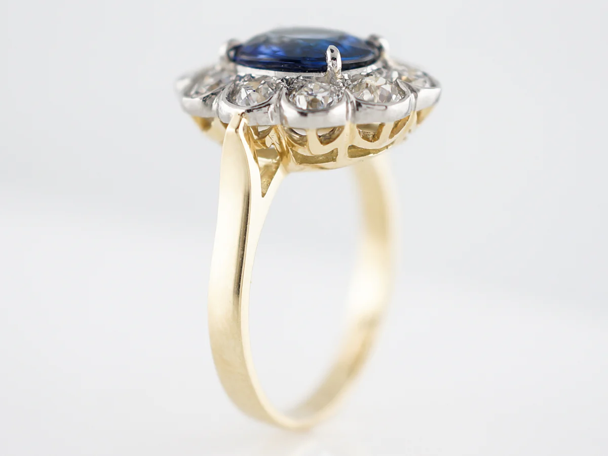 Edwardian Cushion Sapphire & Halo Diamond Engagement Ring - Image 4