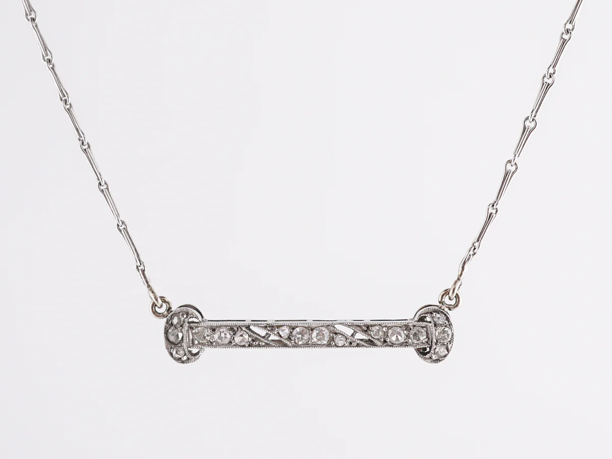 Edwardian Diamond Bar Pendant Necklace in Platinum - Image 2