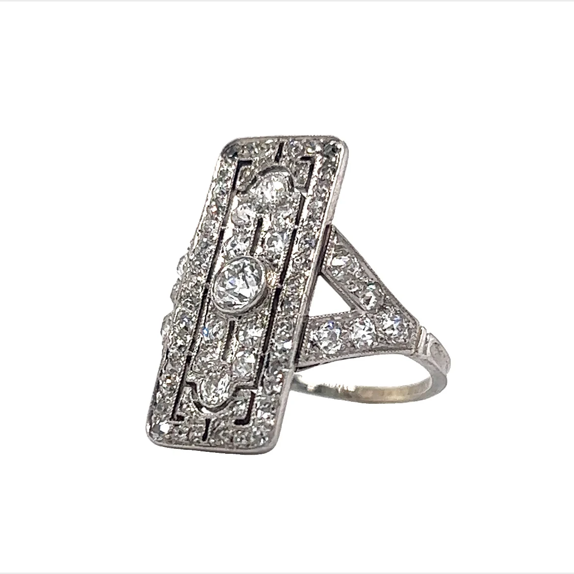Edwardian Rectangular Diamond Cocktail Ring in 14k White Gold - Image 2
