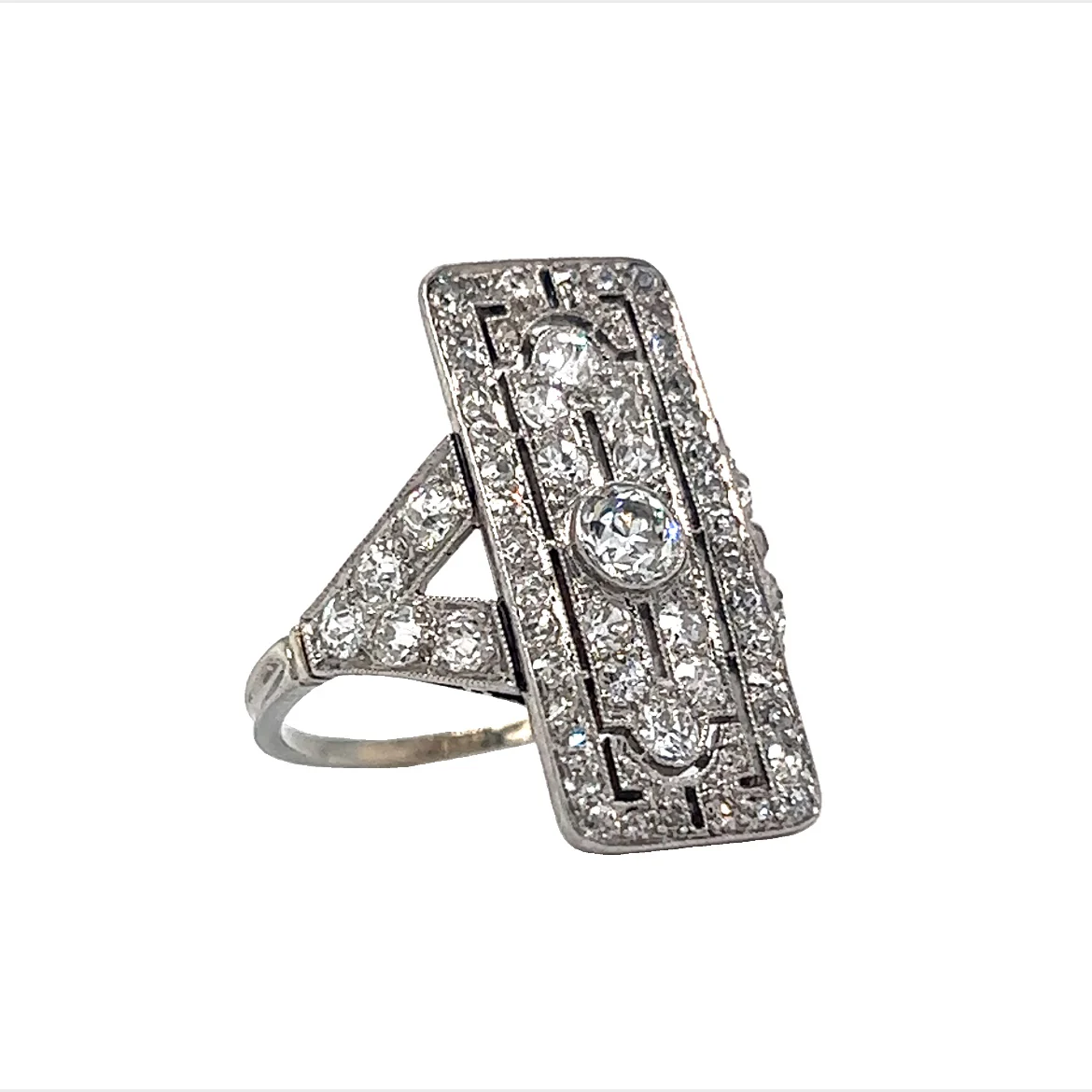 Edwardian Rectangular Diamond Cocktail Ring in 14k White Gold - Image 3