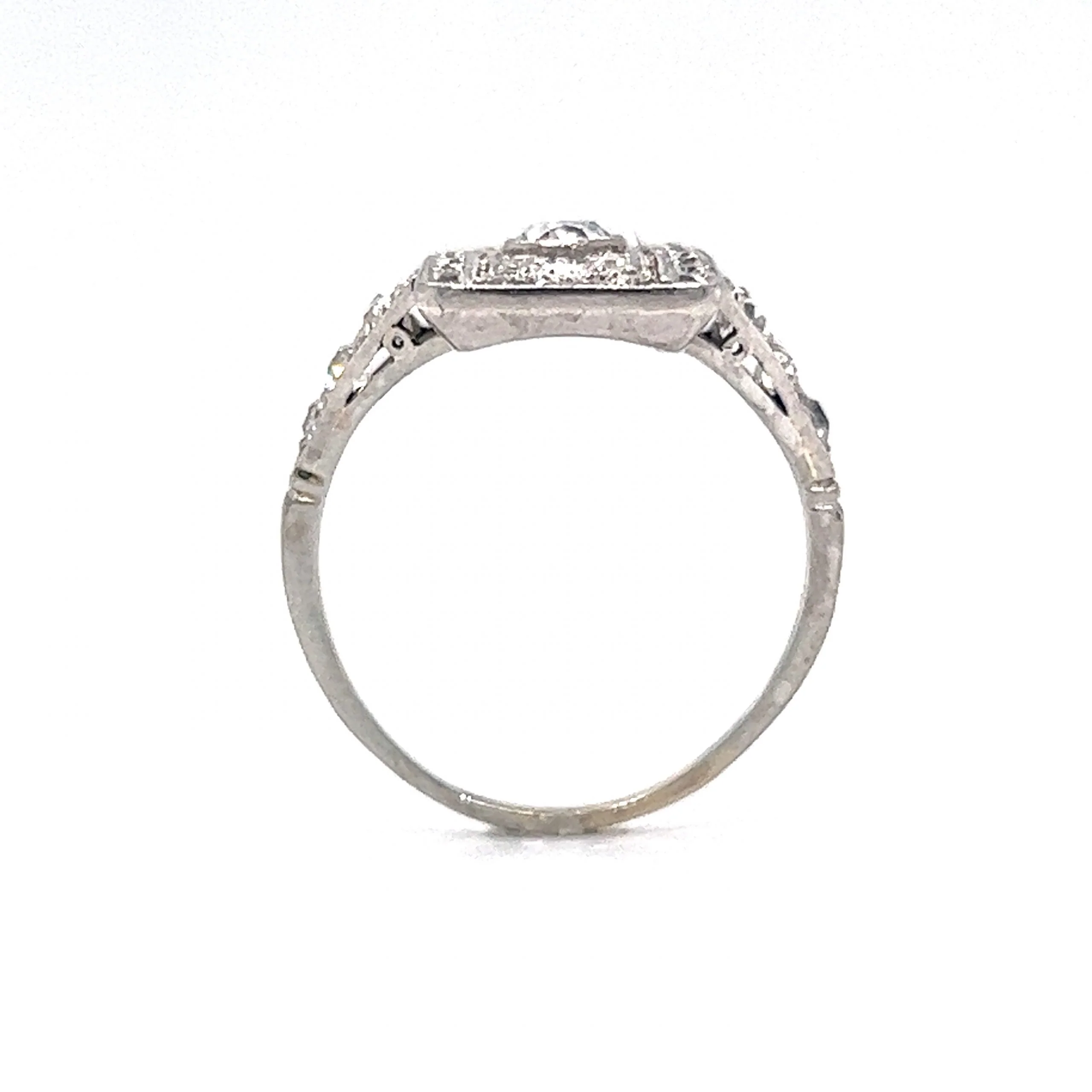 Edwardian Rectangular Diamond Cocktail Ring in 14k White Gold - Image 4