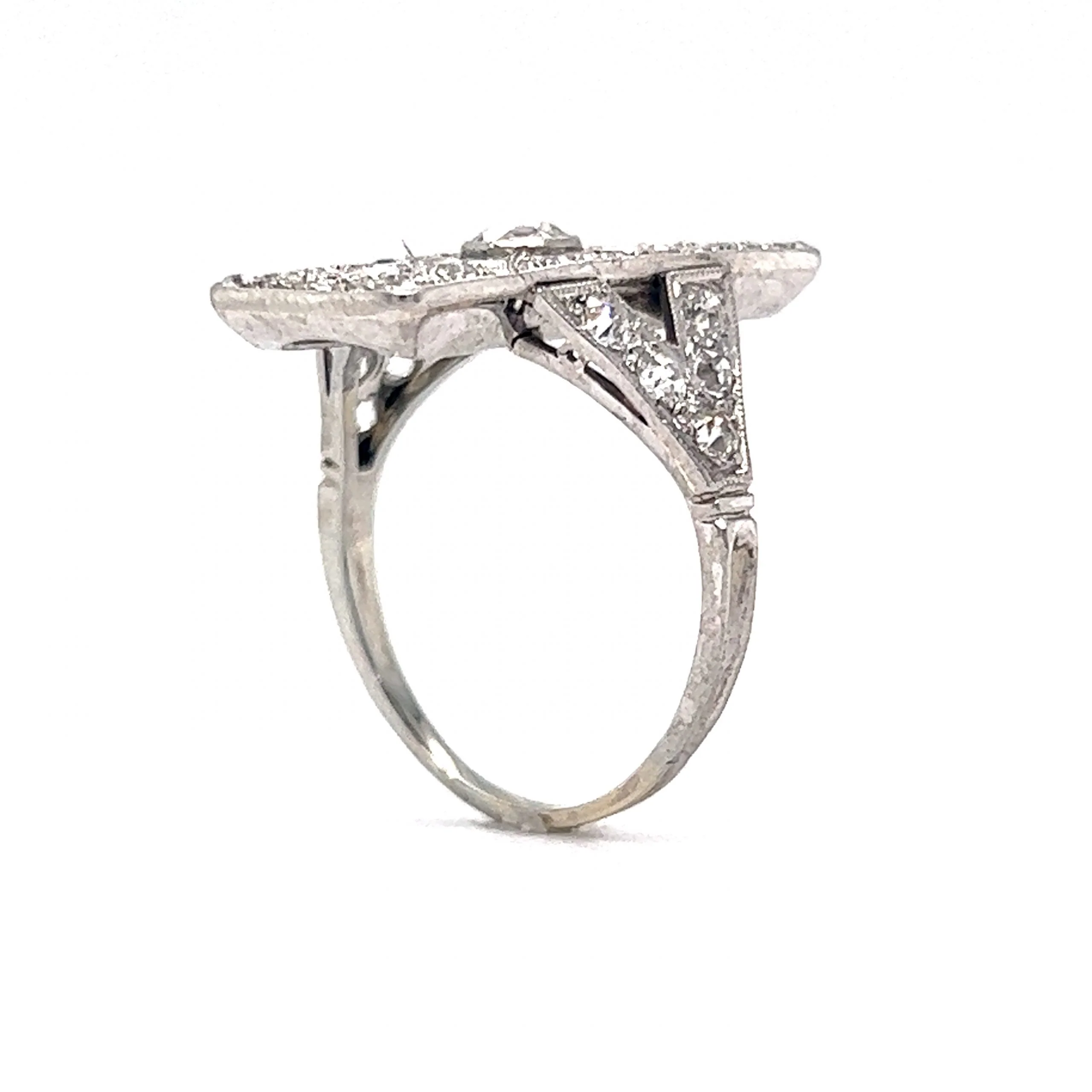 Edwardian Rectangular Diamond Cocktail Ring in 14k White Gold - Image 5