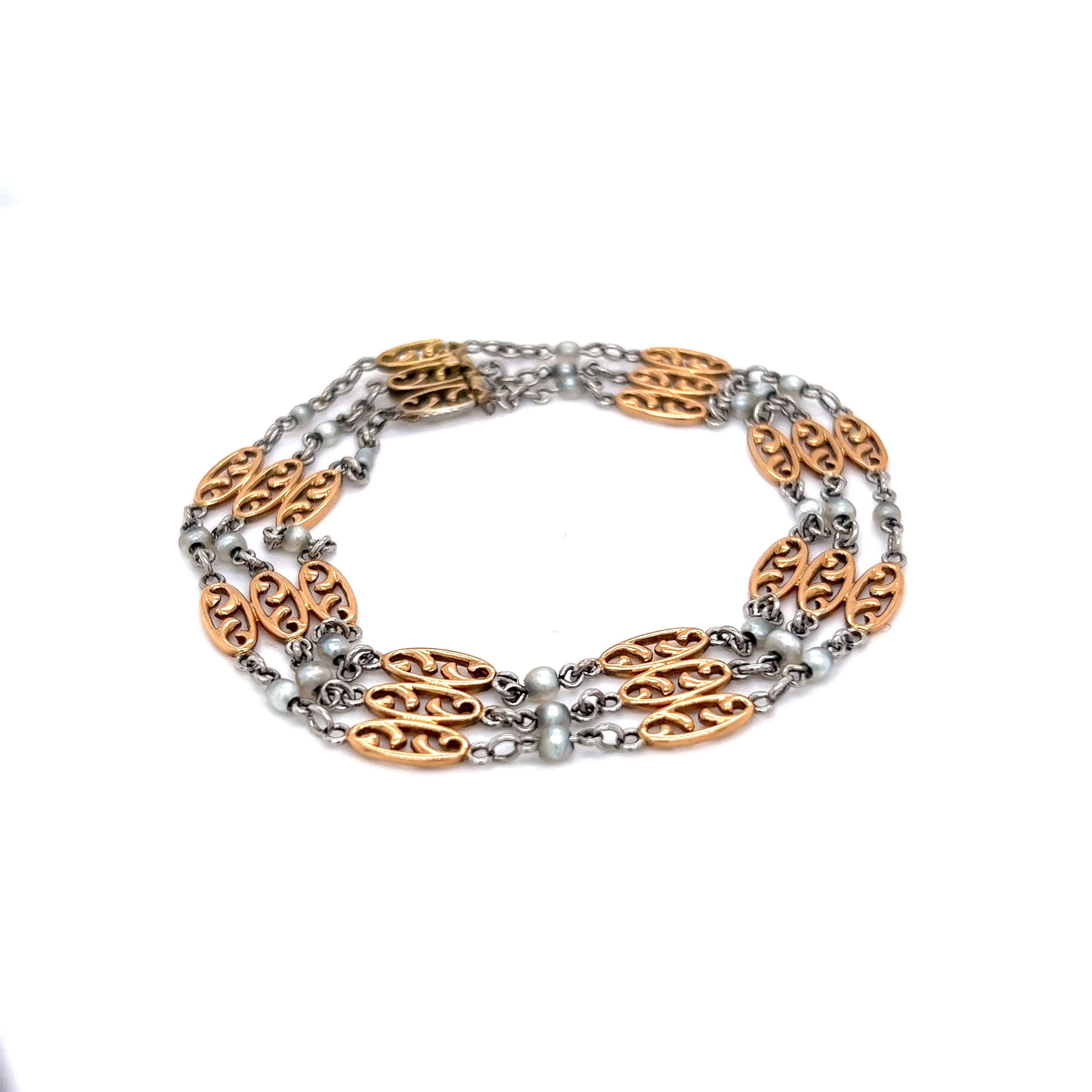 Edwardian Seed Pearl Bracelet in 18k Yellow Gold and Platinum - Image 3