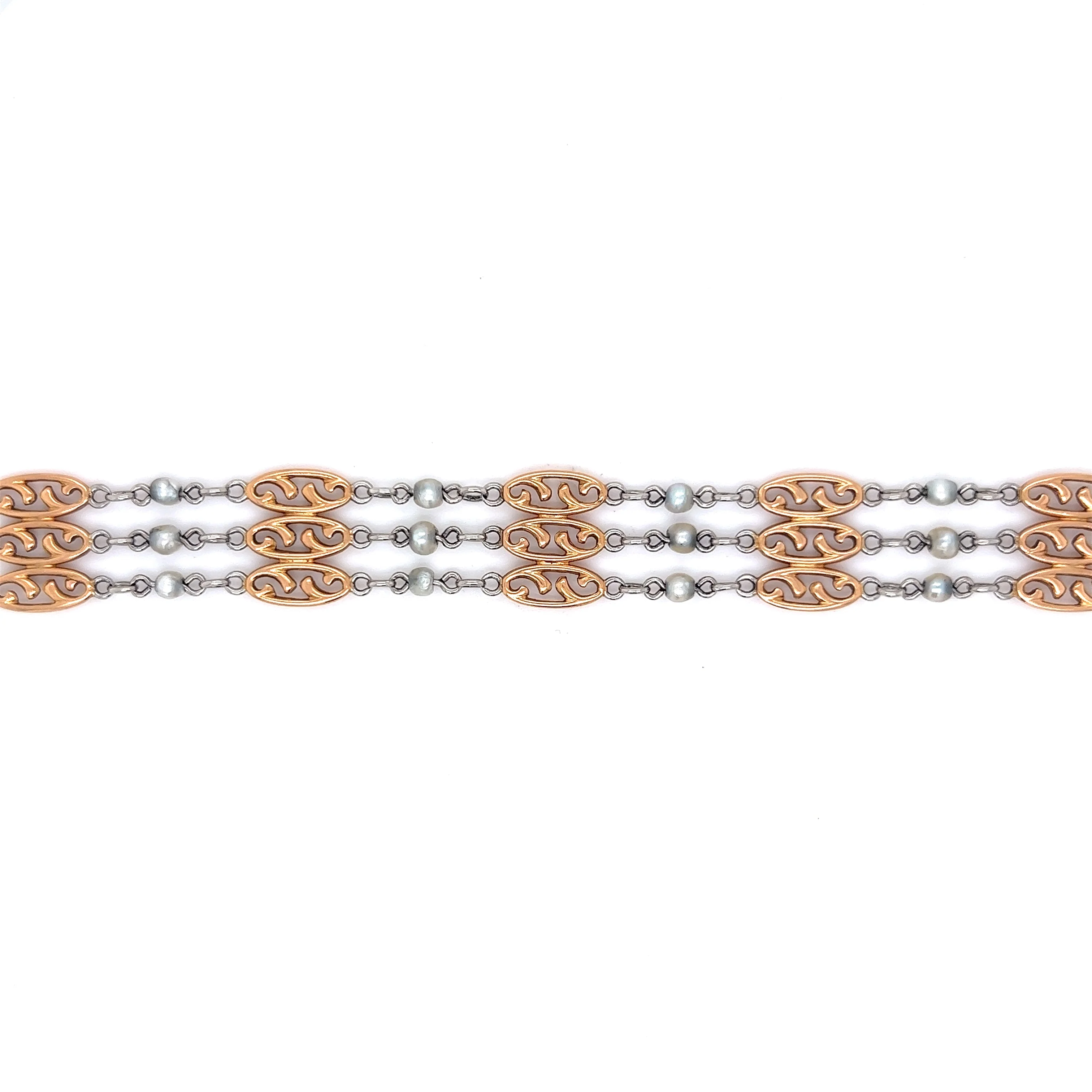 Edwardian Seed Pearl Bracelet in 18k Yellow Gold and Platinum - Image 4