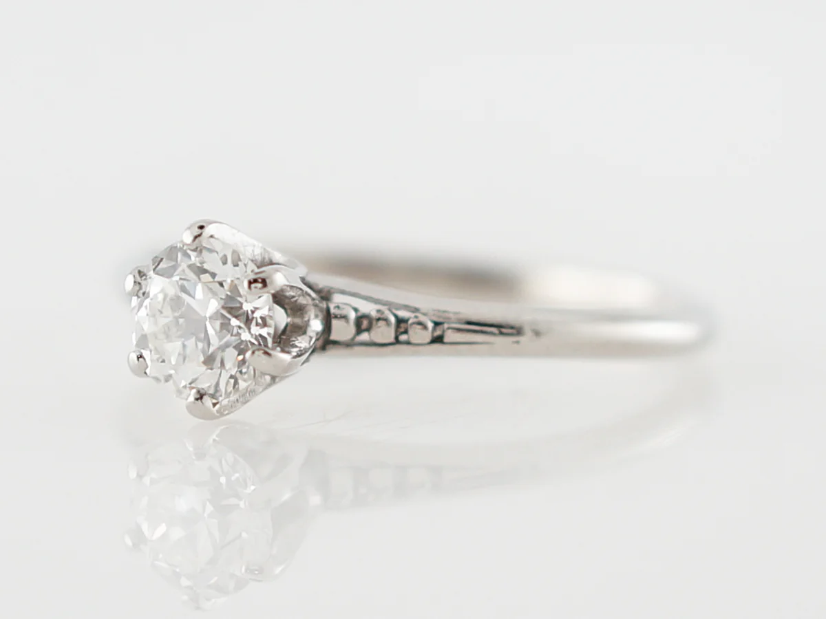 Half Carat Vintage Edwardian Solitaire Diamond Engagement Ring in Platinum - Image 2