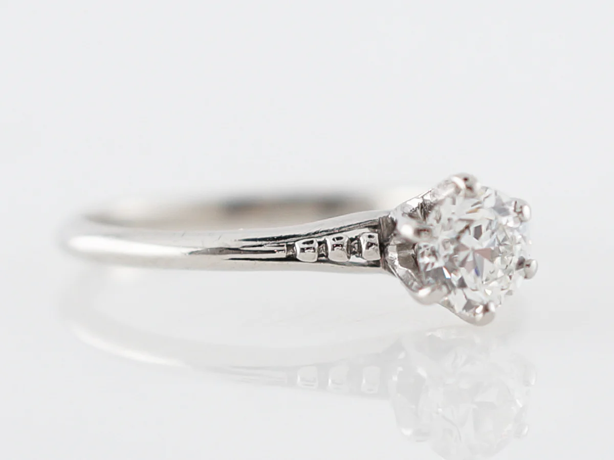 Half Carat Vintage Edwardian Solitaire Diamond Engagement Ring in Platinum - Image 3