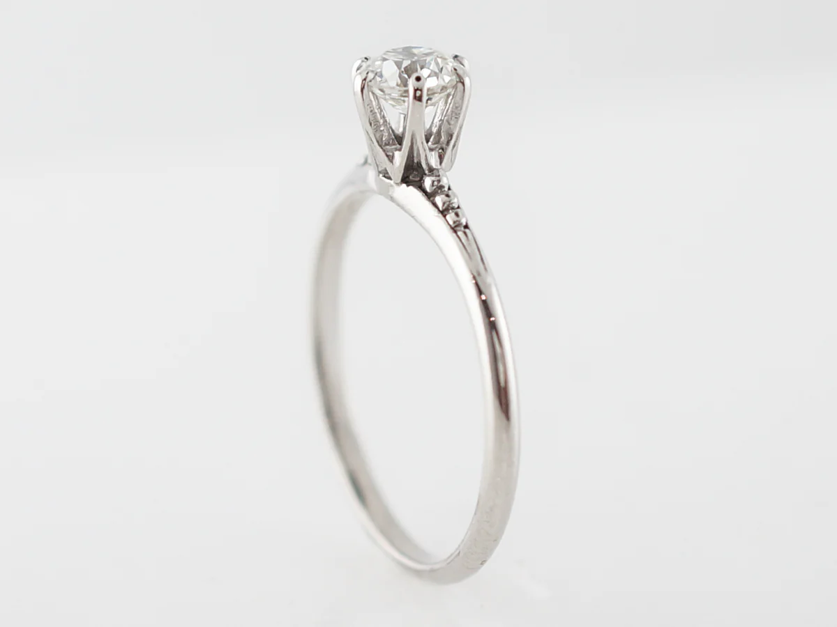 Half Carat Vintage Edwardian Solitaire Diamond Engagement Ring in Platinum - Image 5
