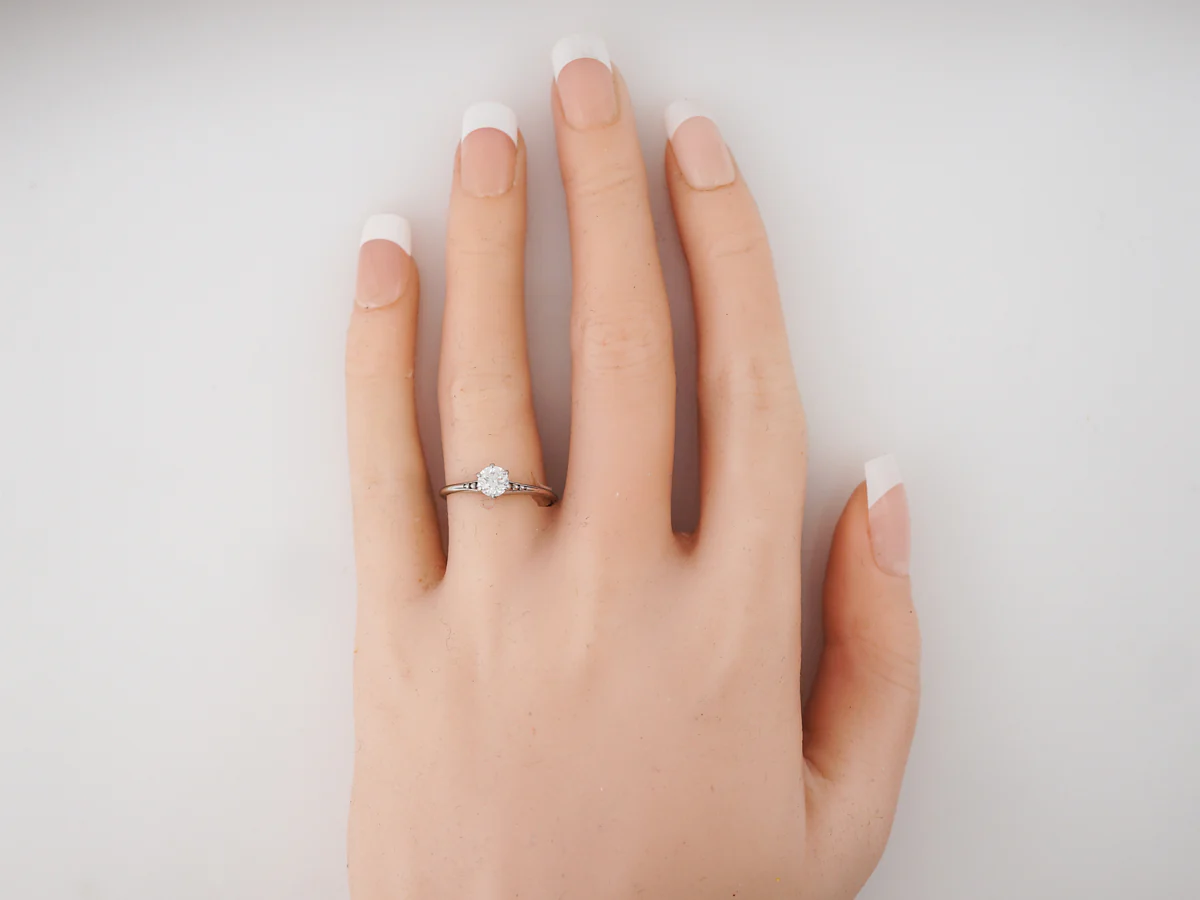Half Carat Vintage Edwardian Solitaire Diamond Engagement Ring in Platinum - Image 6