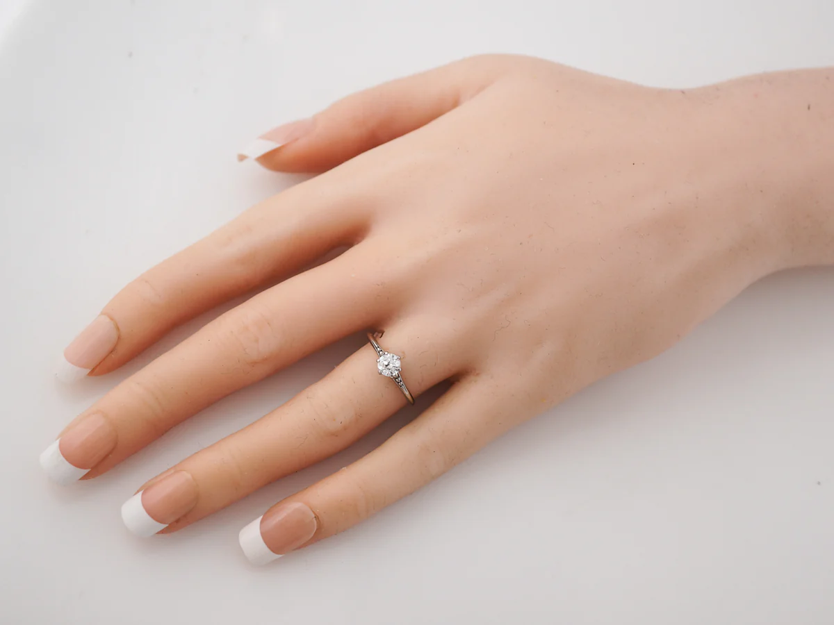 Half Carat Vintage Edwardian Solitaire Diamond Engagement Ring in Platinum - Image 7
