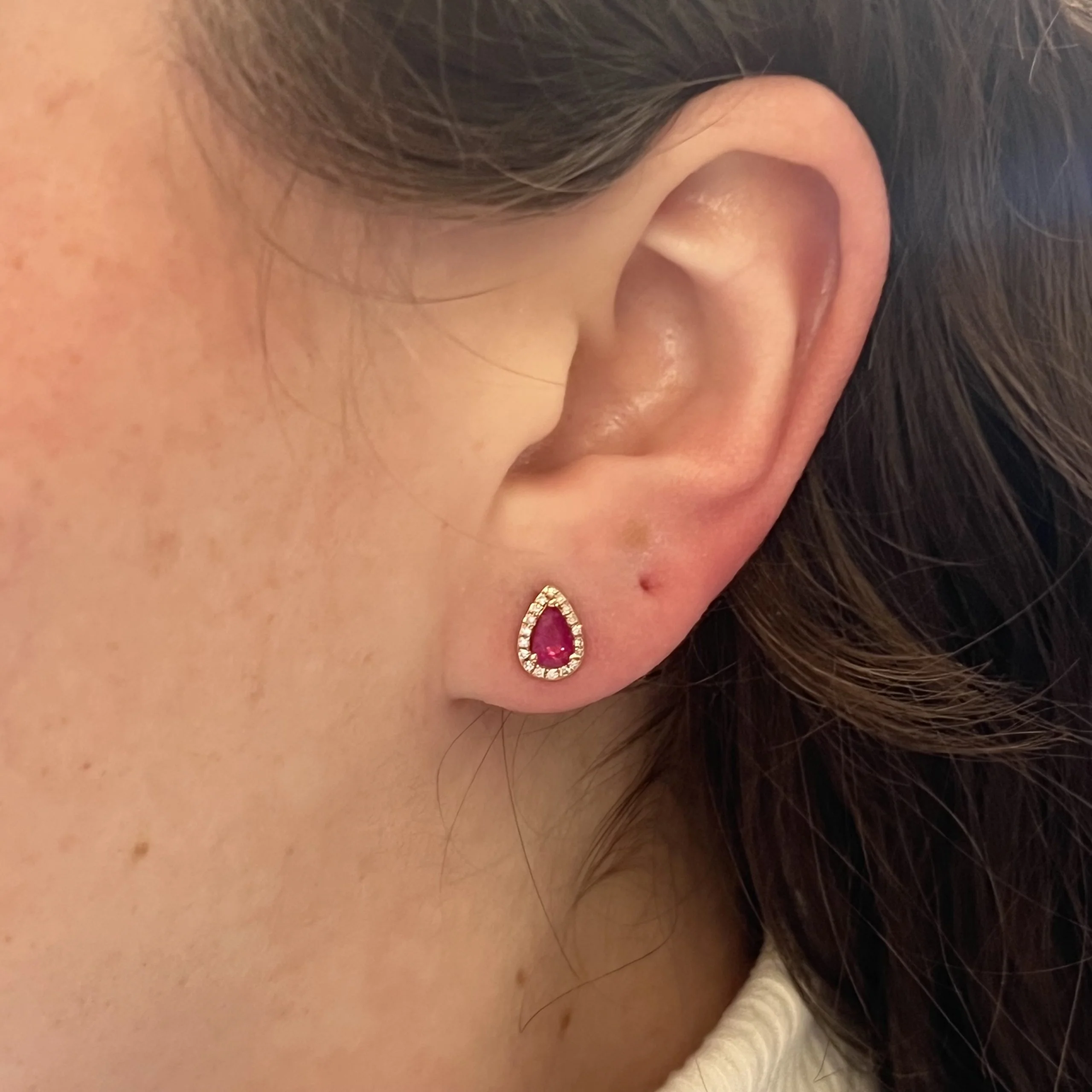 Effy Pear Cut Ruby & Diamond Stud Earrings in 14k Rose Gold - Image 4