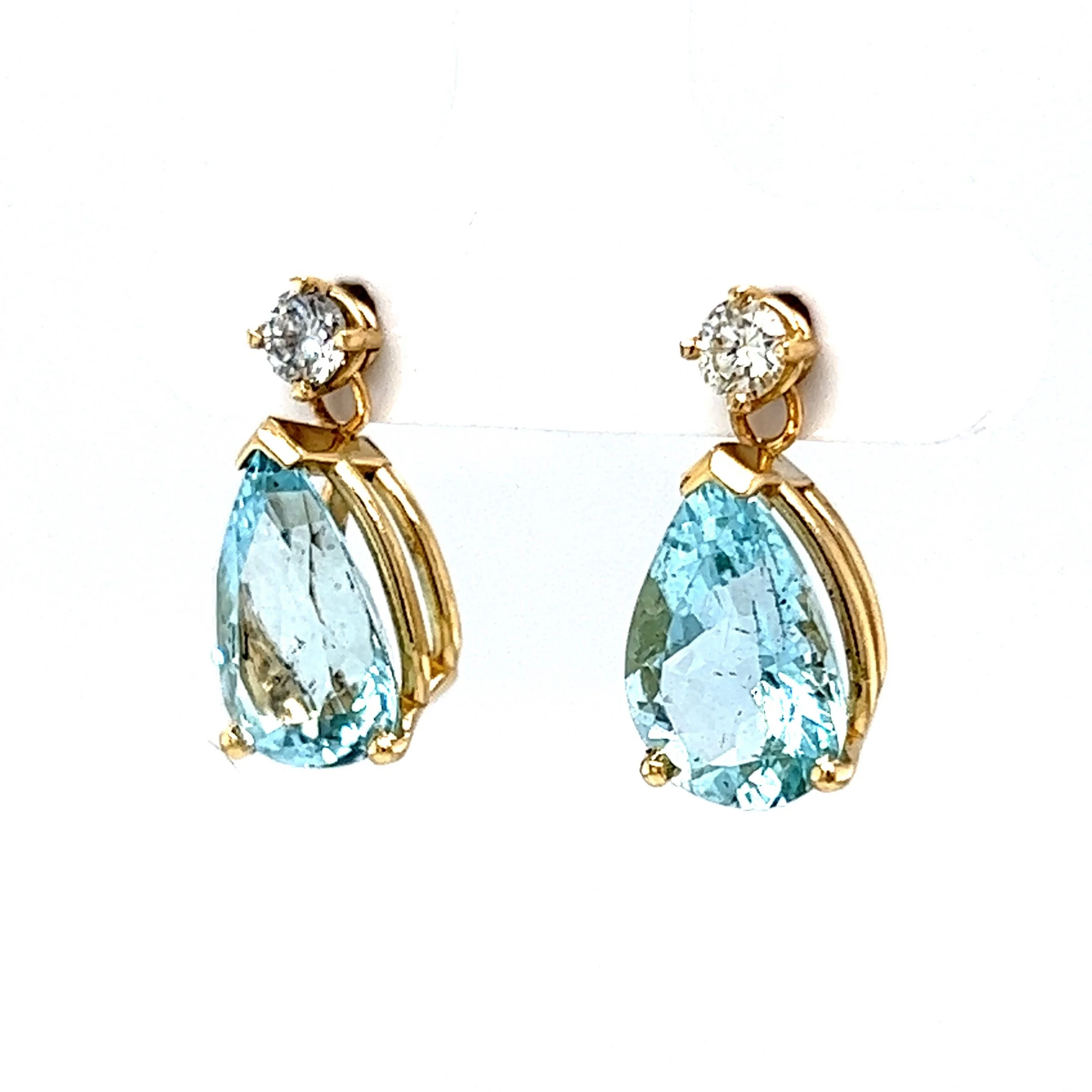 Elegant Aquamarine & Diamond Drop Earrings in 14k Yellow Gold - Image 2