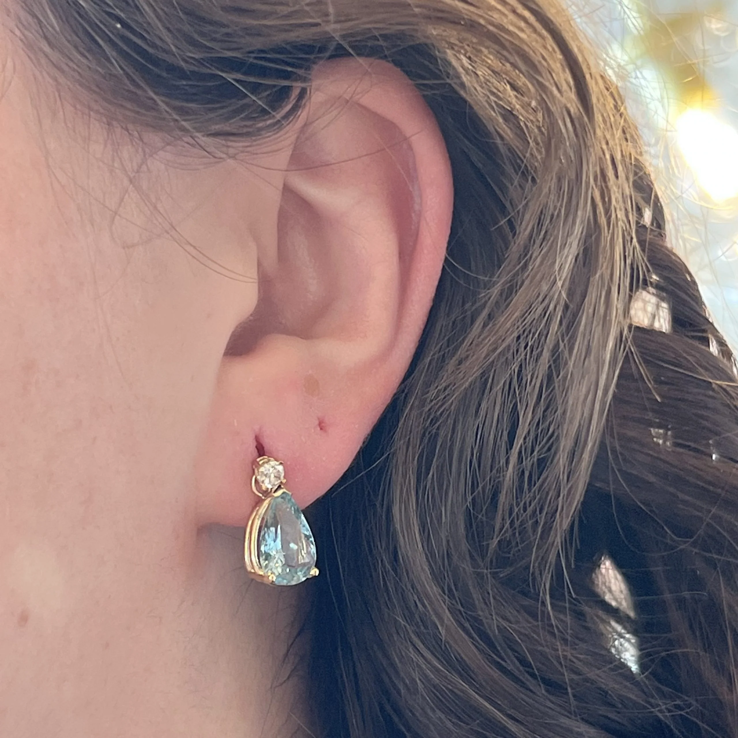 Elegant Aquamarine & Diamond Drop Earrings in 14k Yellow Gold - Image 4