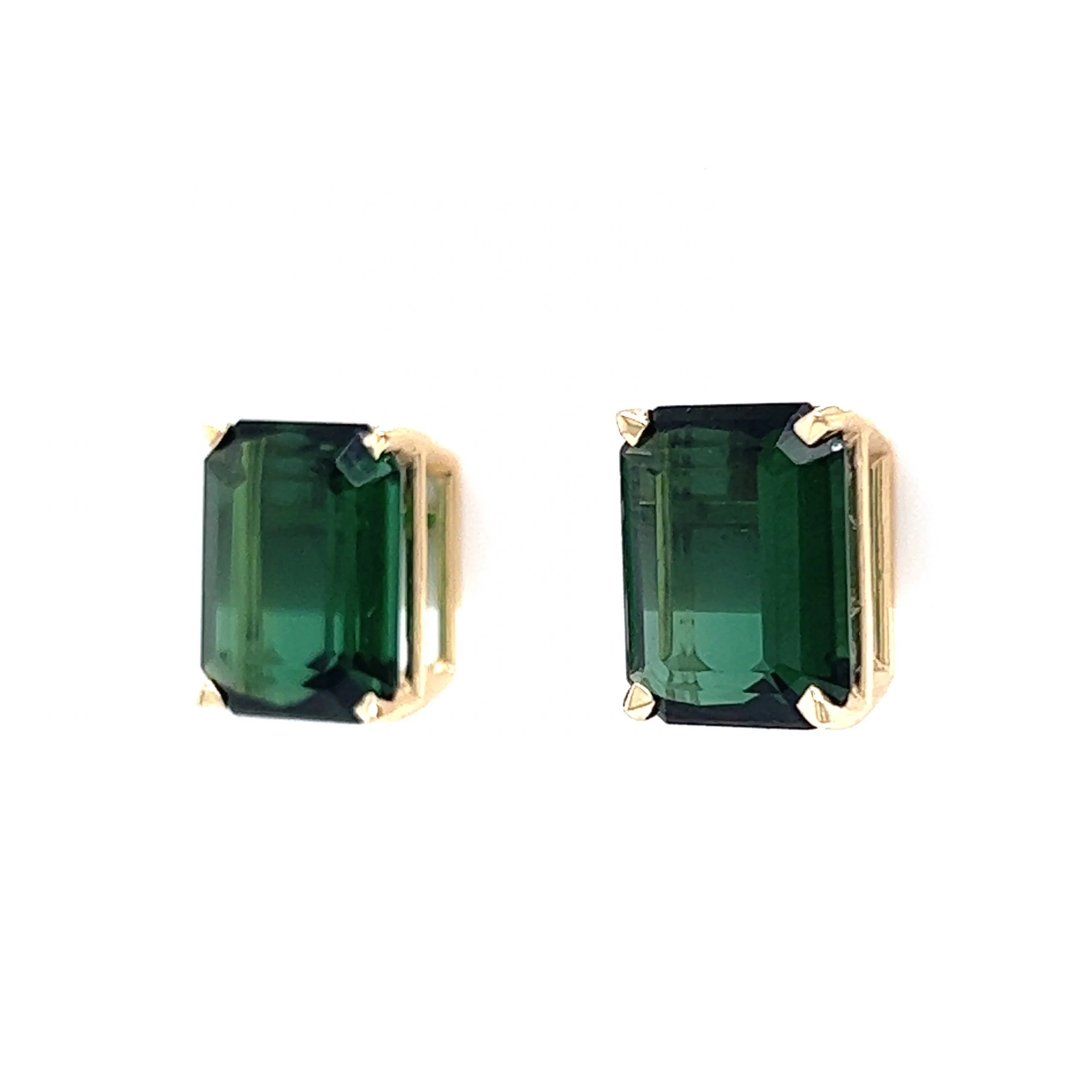 Elegant Emerald Cut Green Tourmaline Earrings in 14k Yellow Gold - Image 2