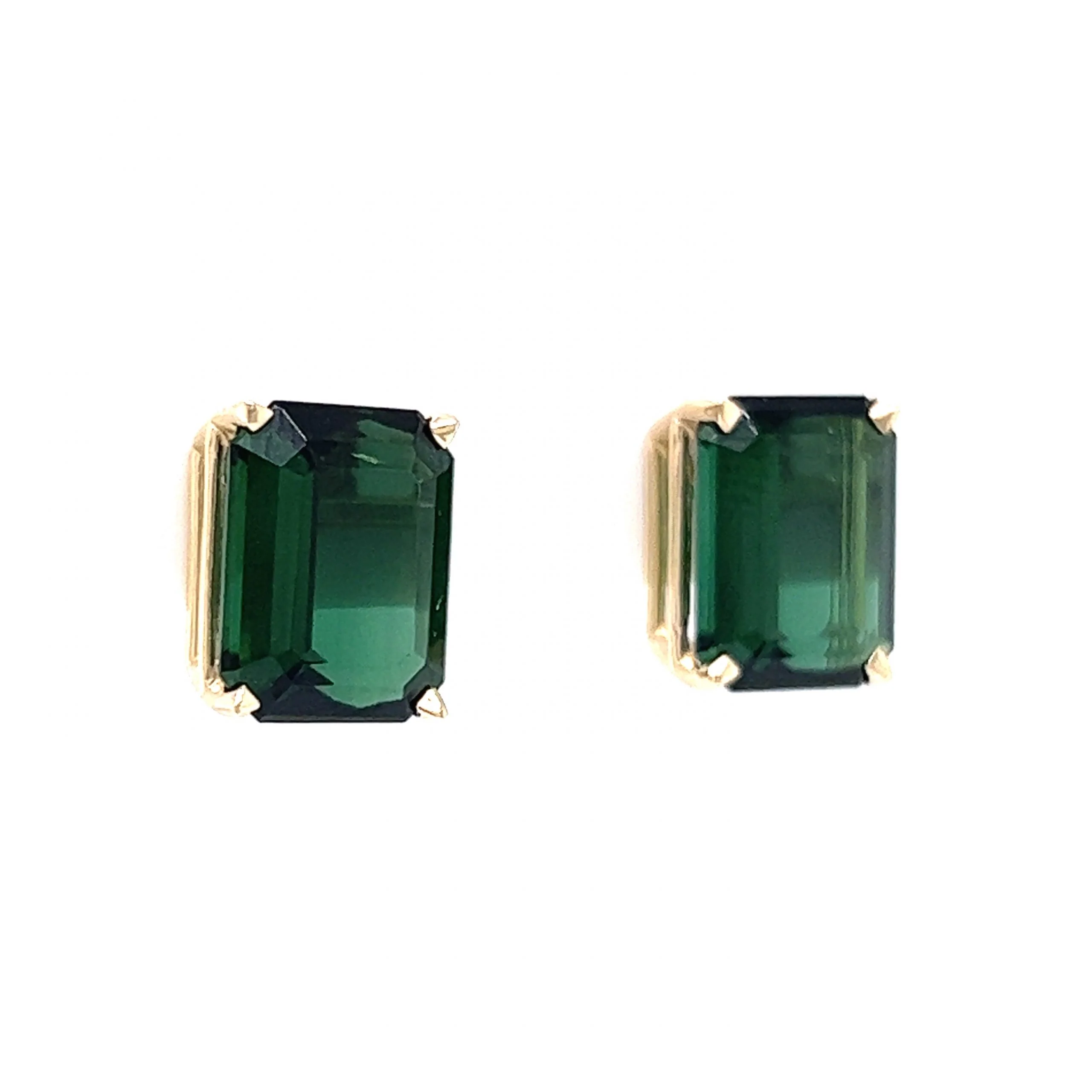 Elegant Emerald Cut Green Tourmaline Earrings in 14k Yellow Gold - Image 3