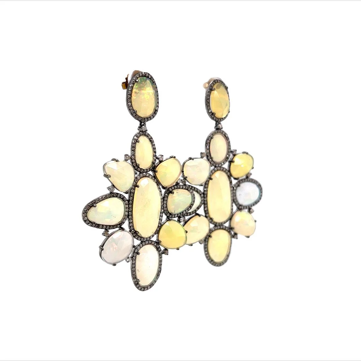 Elegant Opal & Diamond Cluster Drop Earrings in Sterling Silver - Image 3