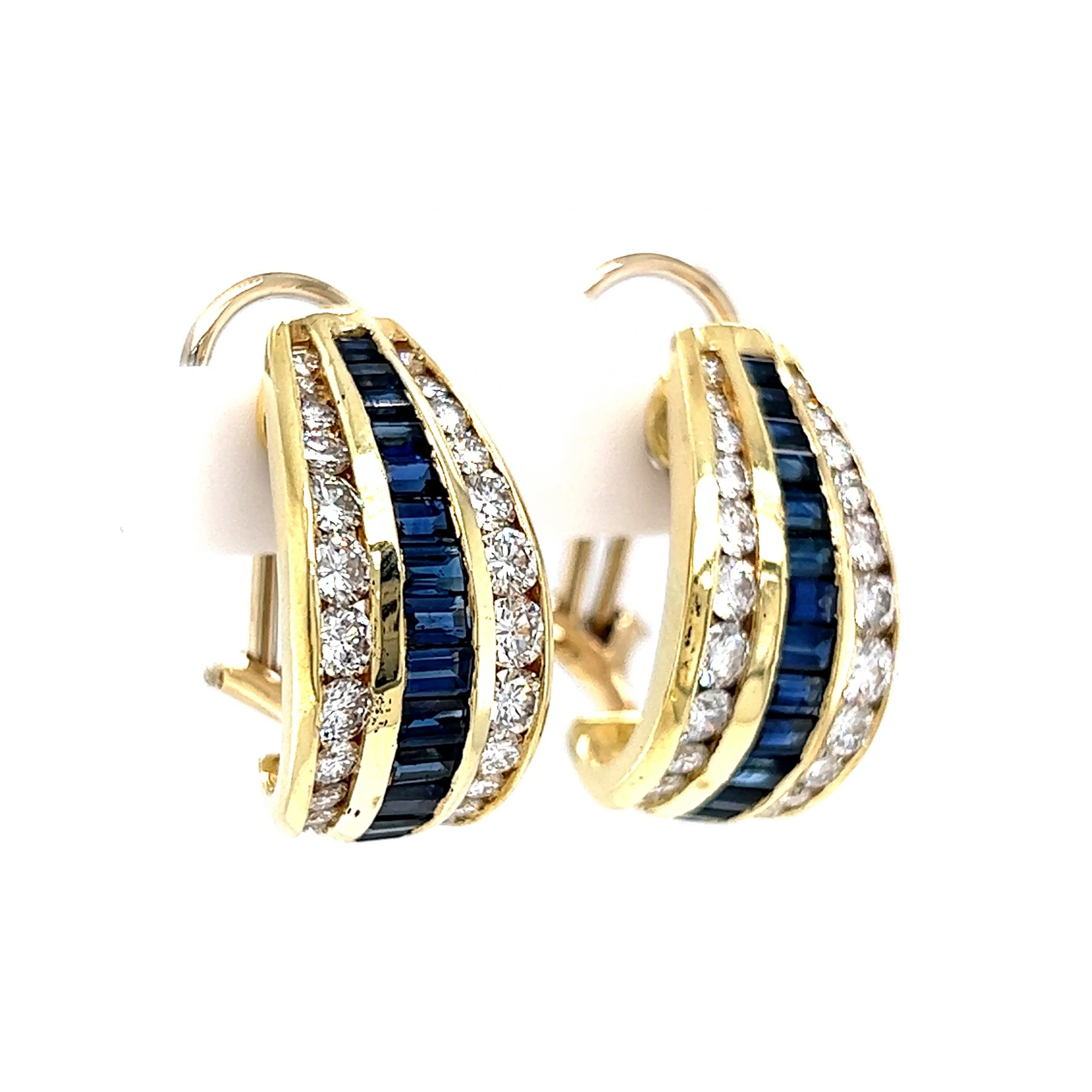 Elegant Sapphire & Diamond Hoop Earrings in 18k Yellow Gold - Image 3