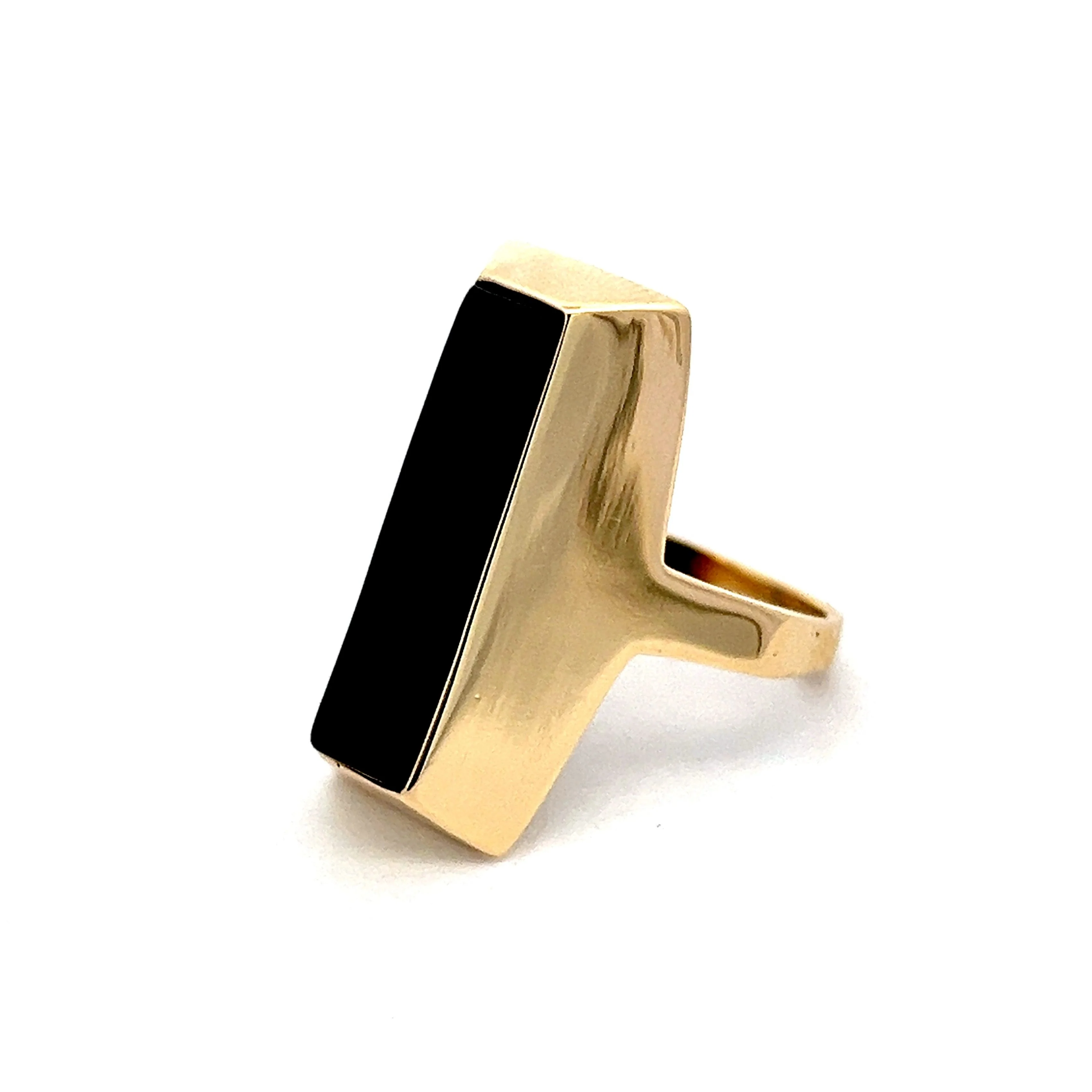 Elongated Black Onyx Cocktail Ring in 14k Yellow Gold - Image 2