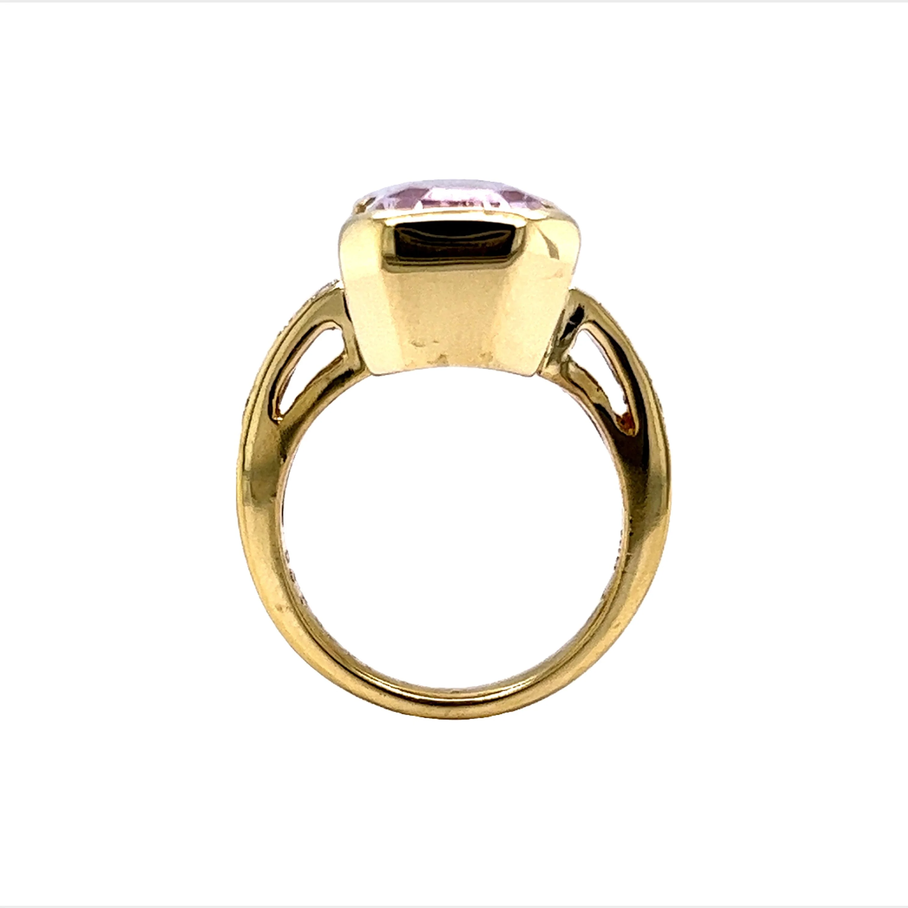 Elongated Kunzite & Diamond Cocktail Ring in 18k Yellow Gold - Image 4