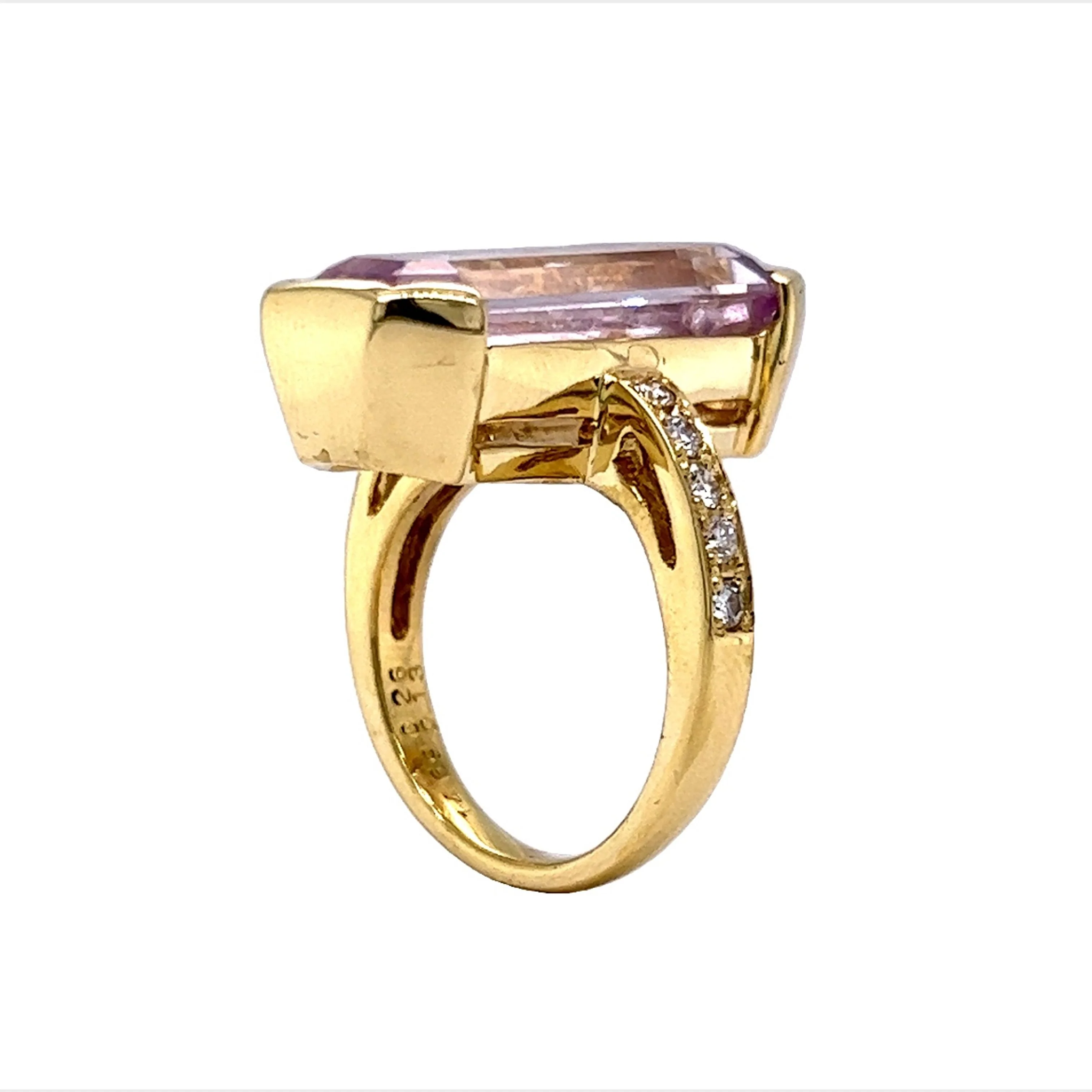 Elongated Kunzite & Diamond Cocktail Ring in 18k Yellow Gold - Image 5