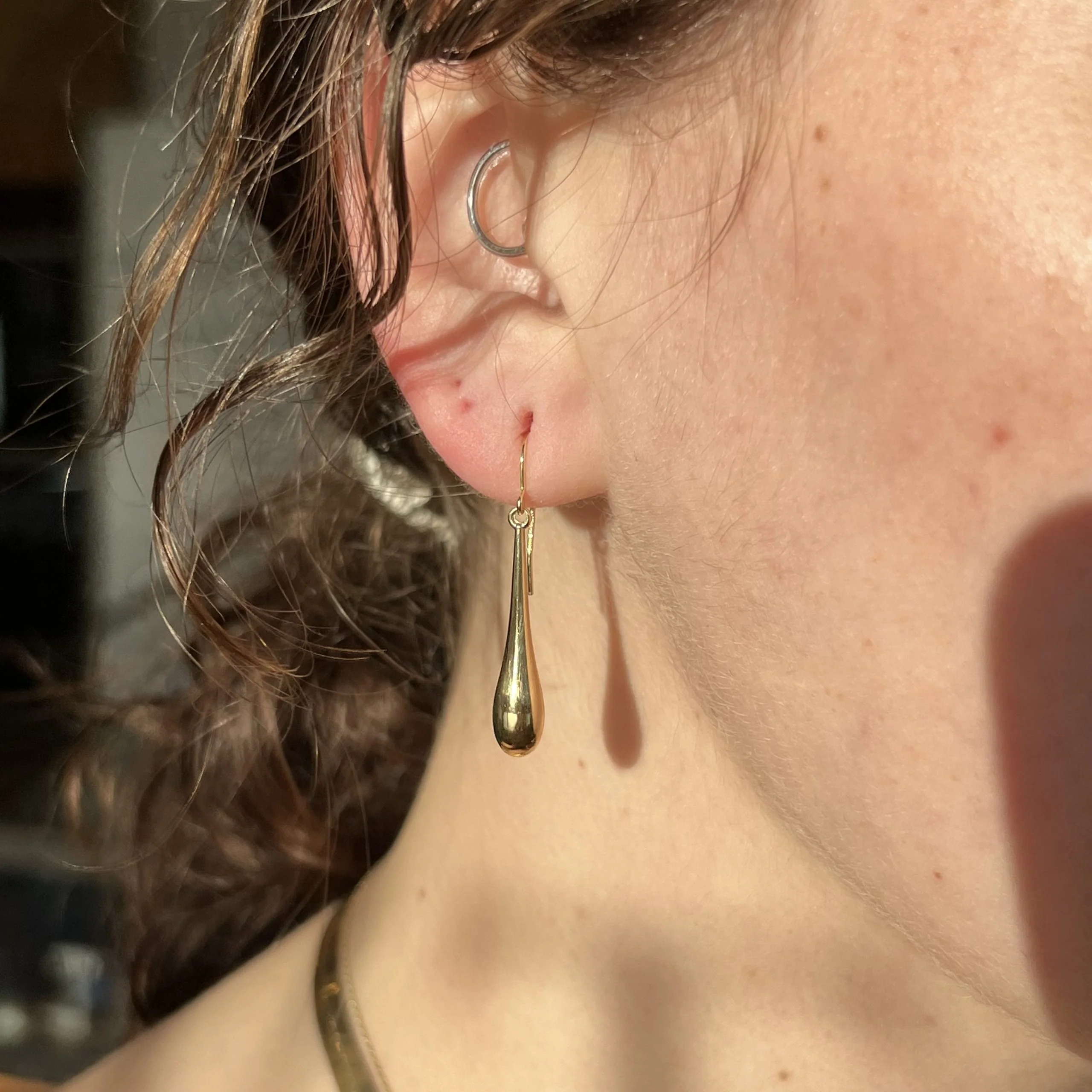 Elongated Raindrop Earrings in 10k Yellow Gold - Image 4
