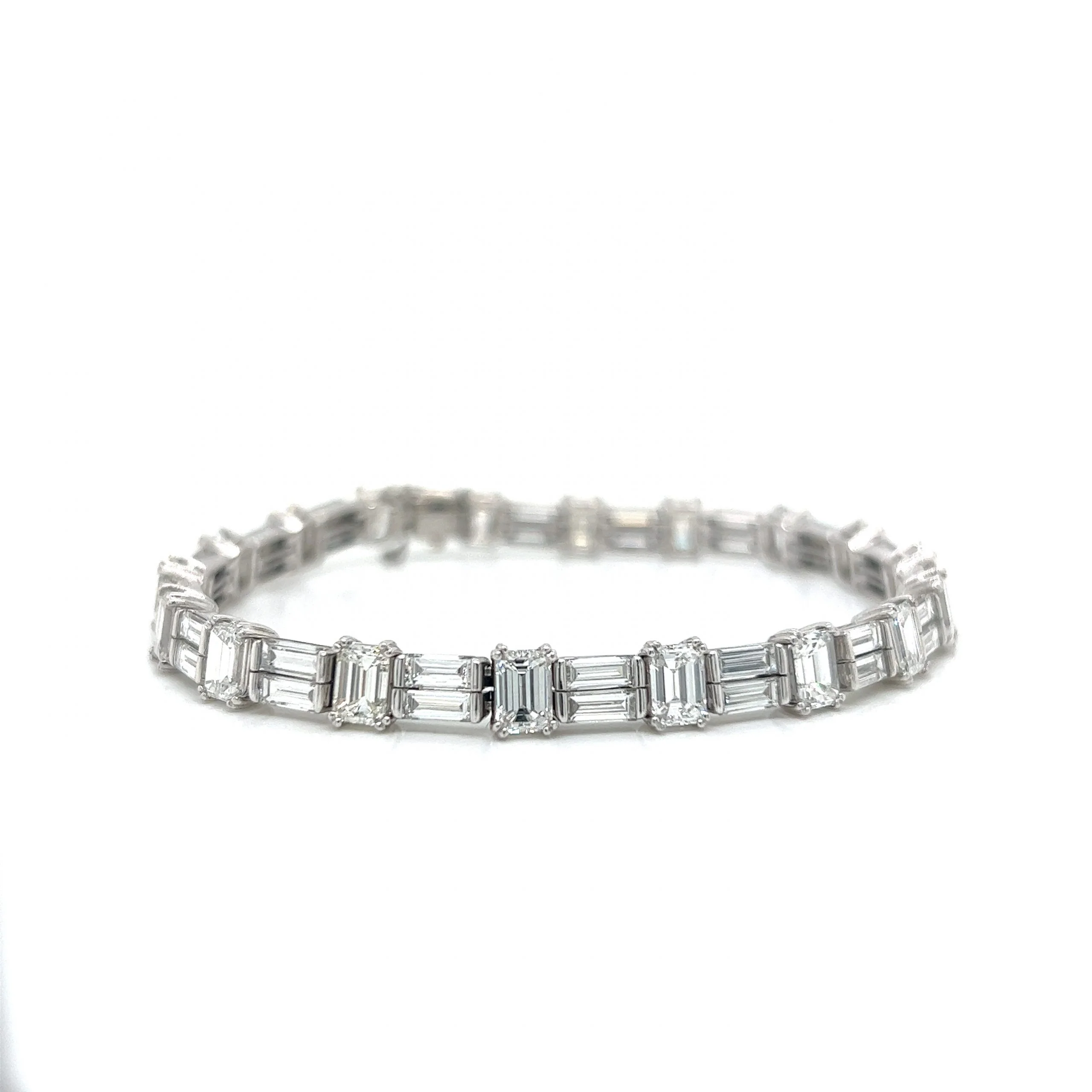 Emerald & Baguette Cut Diamond Bracelet in Platinum & 18k - Image 3