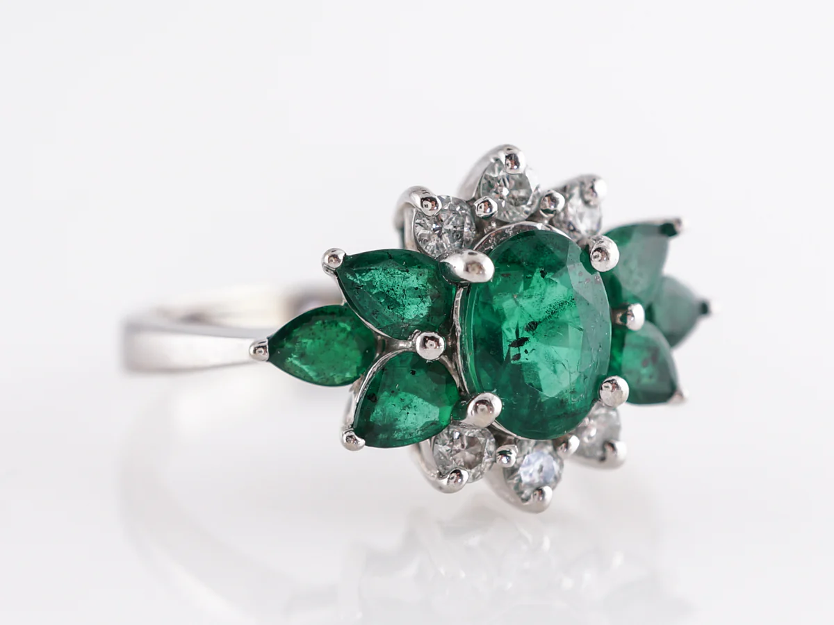 Emerald Cluster Ring w/ Diamond Accents in 14K - Image 3