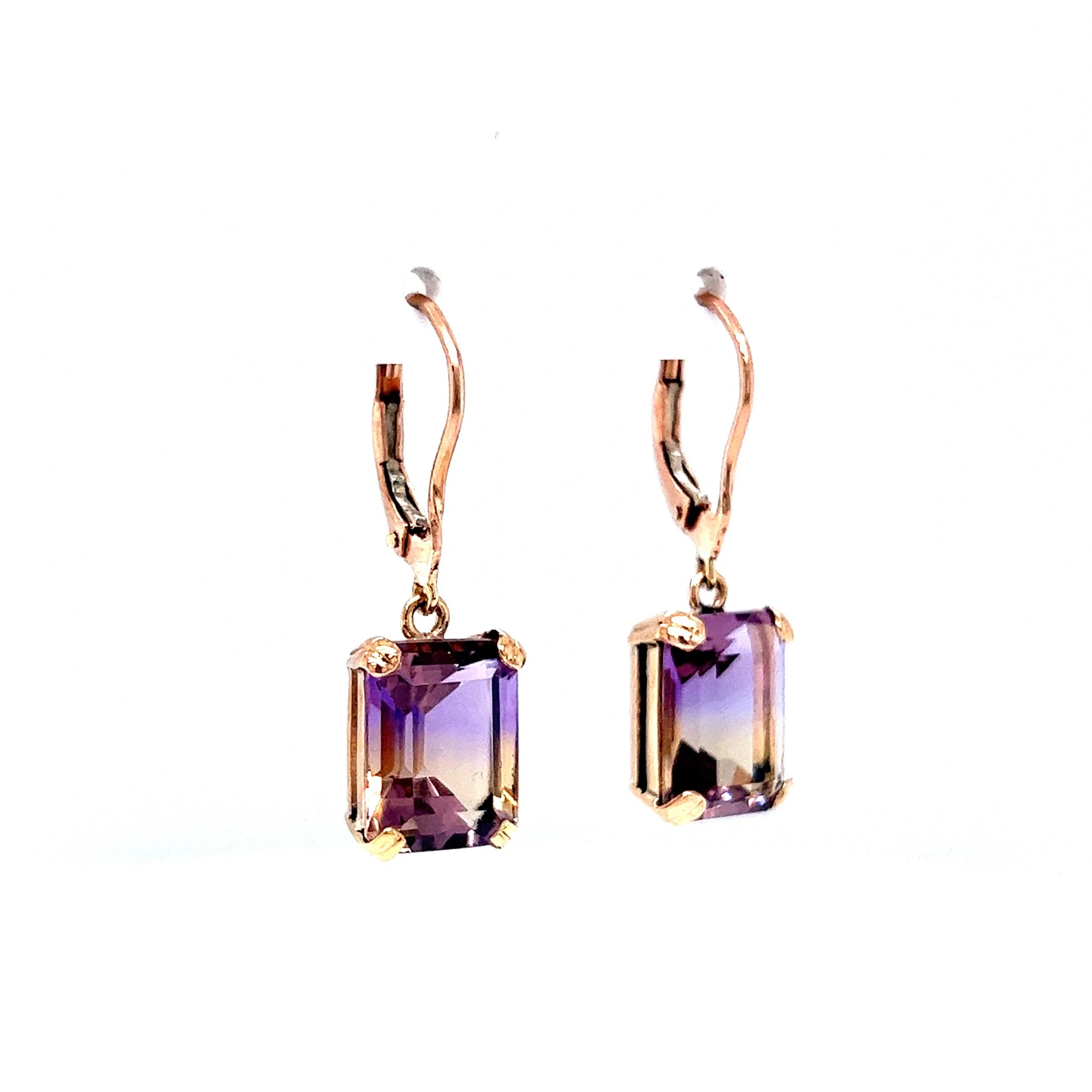 Emerald Cut Ametrine Drop Earrings in 14k Yellow Gold - Image 3