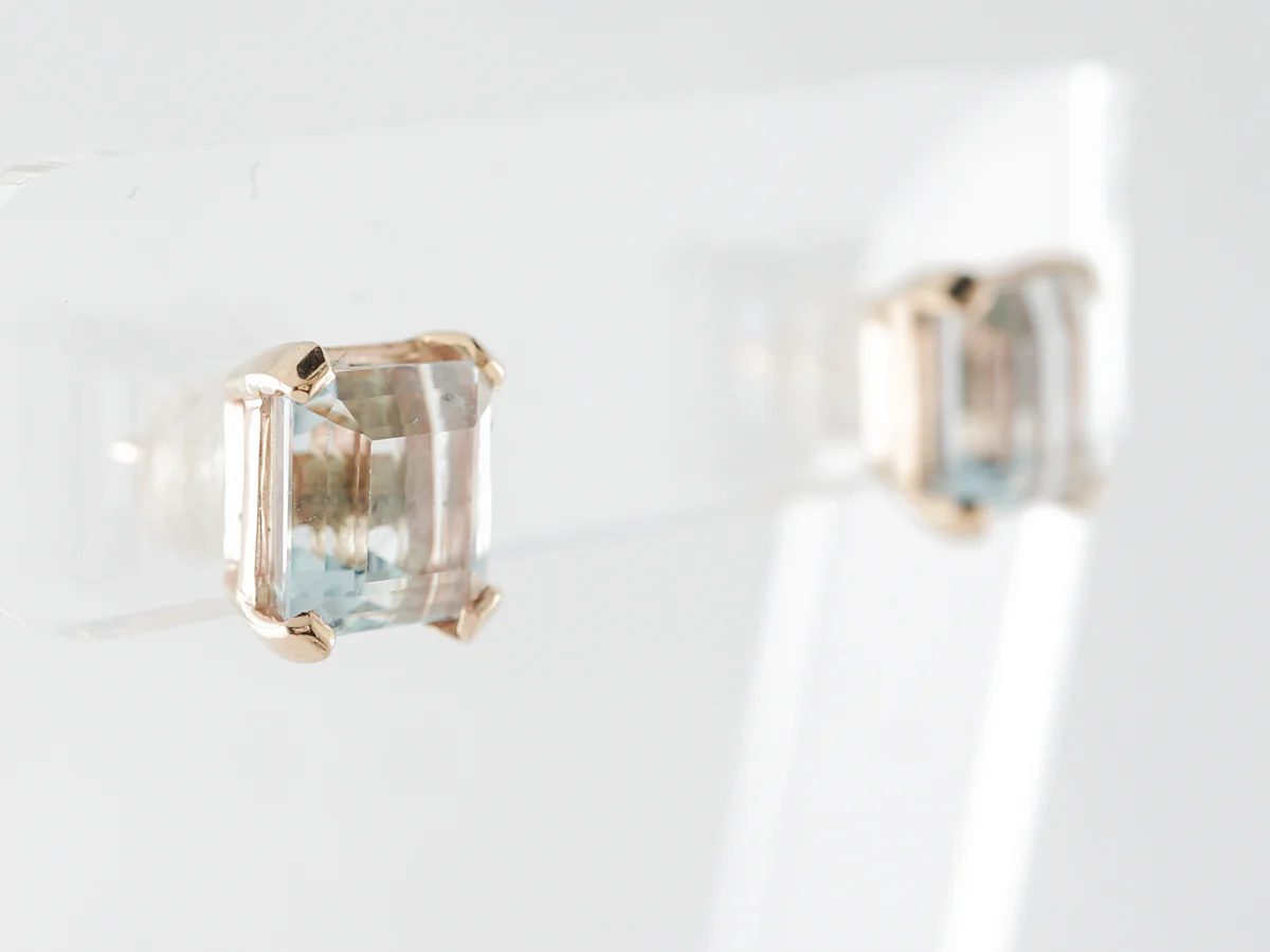 Emerald Cut Aquamarine Earrings in 14k - Image 4