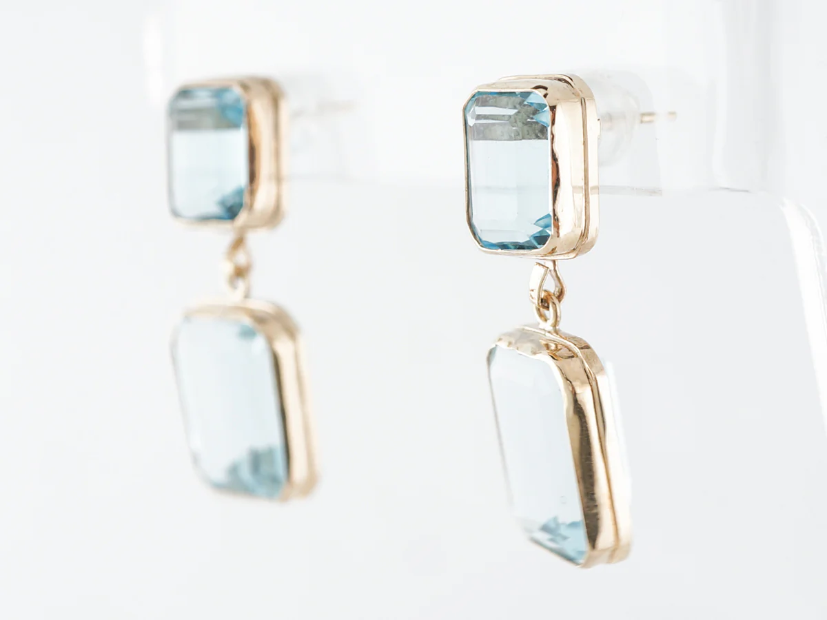 Emerald Cut Aquamarine Earrings in 14k Yellow Gold - Image 2