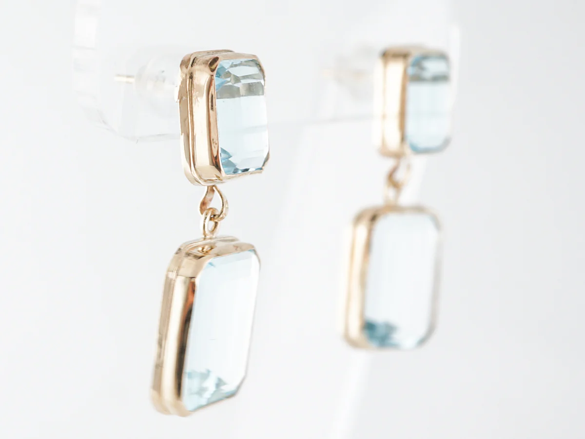 Emerald Cut Aquamarine Earrings in 14k Yellow Gold - Image 3