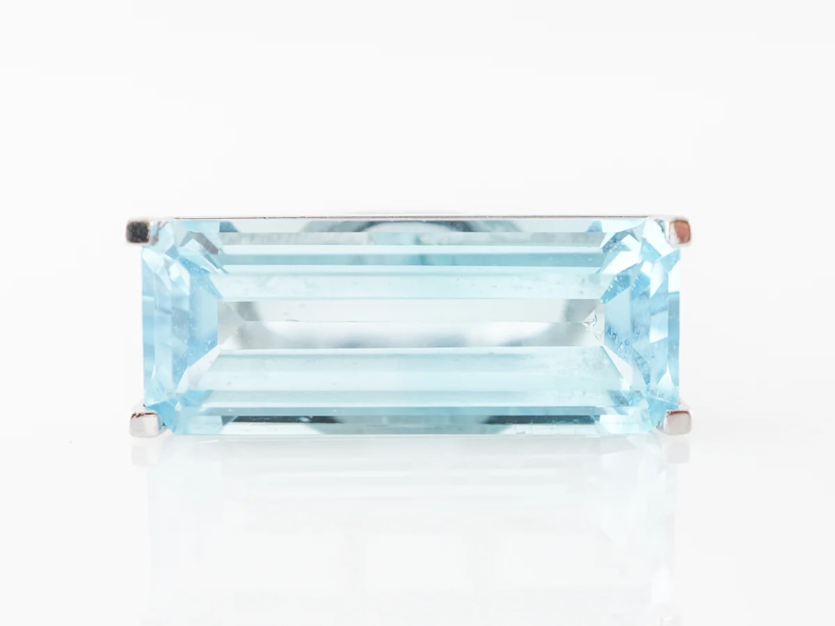 Emerald Cut Blue Topaz Cocktail Ring in 14k White Gold