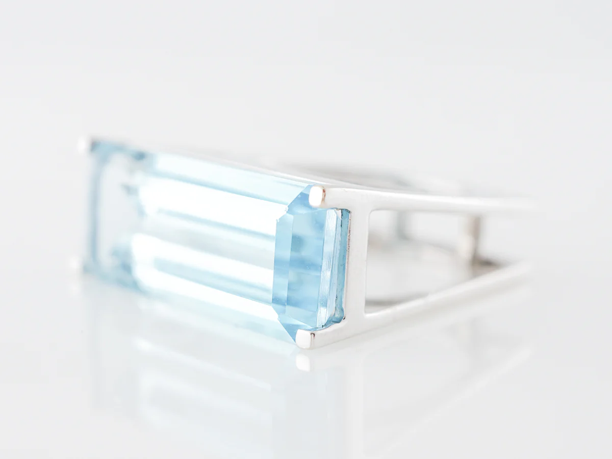 Emerald Cut Blue Topaz Cocktail Ring in 14k White Gold - Image 2